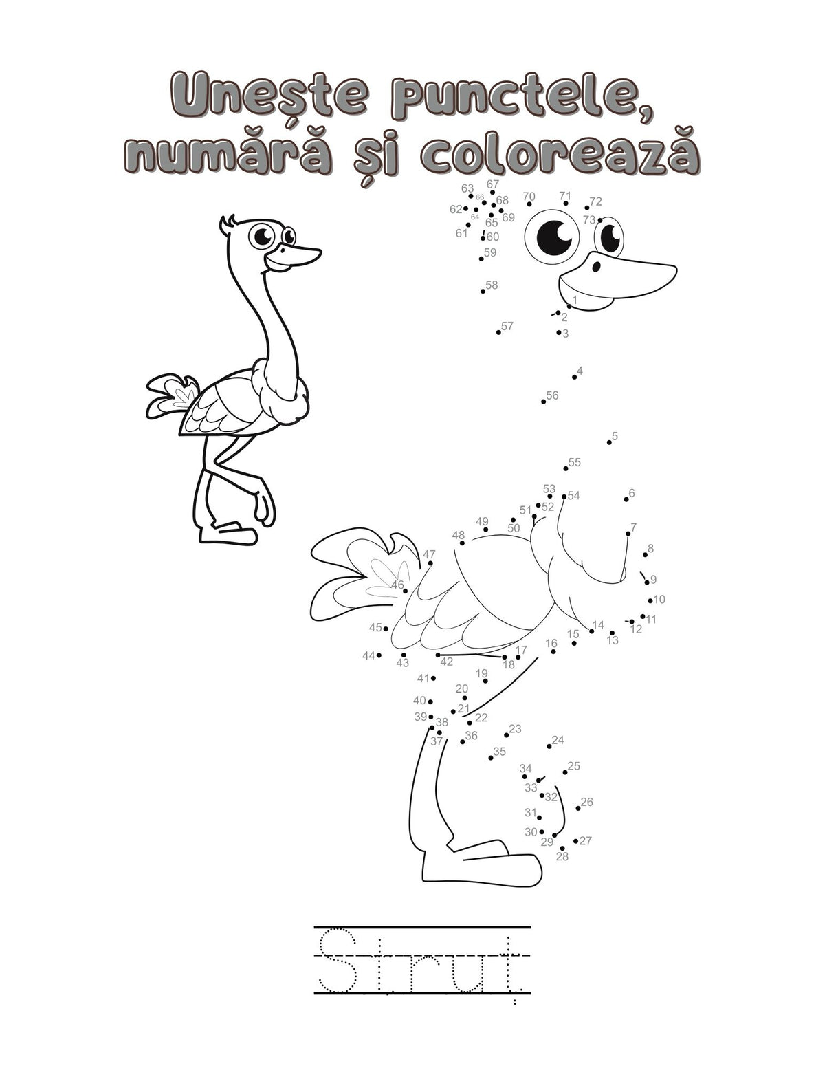 Activitate PDF imprimabilă pentru copii: unește punctele în ordine, colorează animalul și trasează denumirea – Cotomag