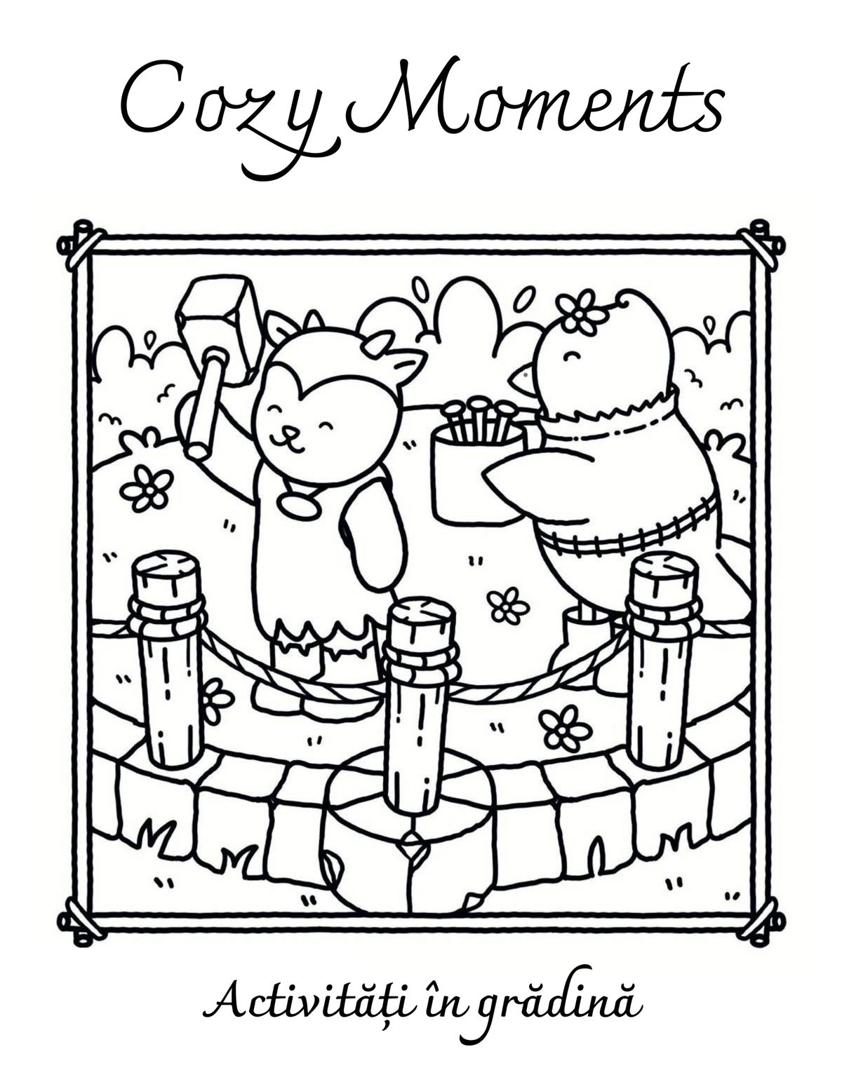 Interiorul cărții Cozy Moments – Povești Misterioase din Epoca de Piatră PDF, cu animale preistorice și scene cozy imprimabile – Cotomag