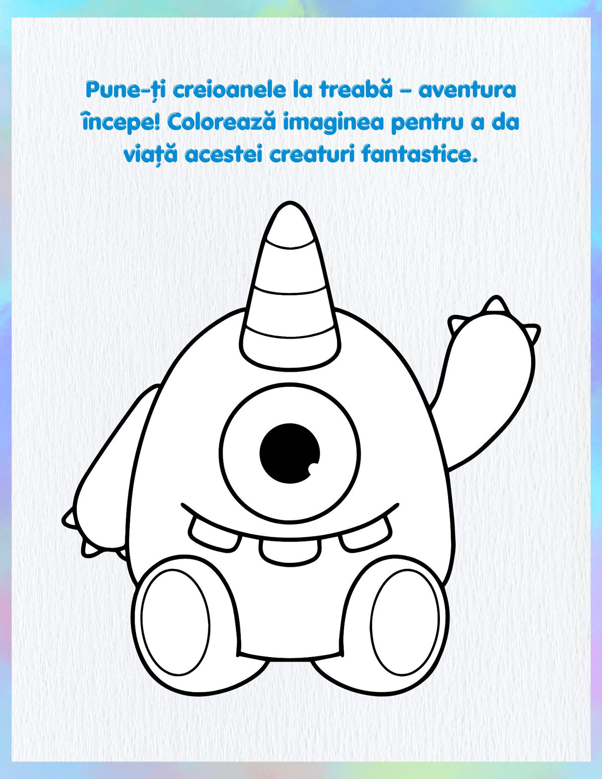 Interior carte de colorat PDF pentru copii, cu planșă imprimabilă cu o creatură jucăușă și fantastică – Cotomag