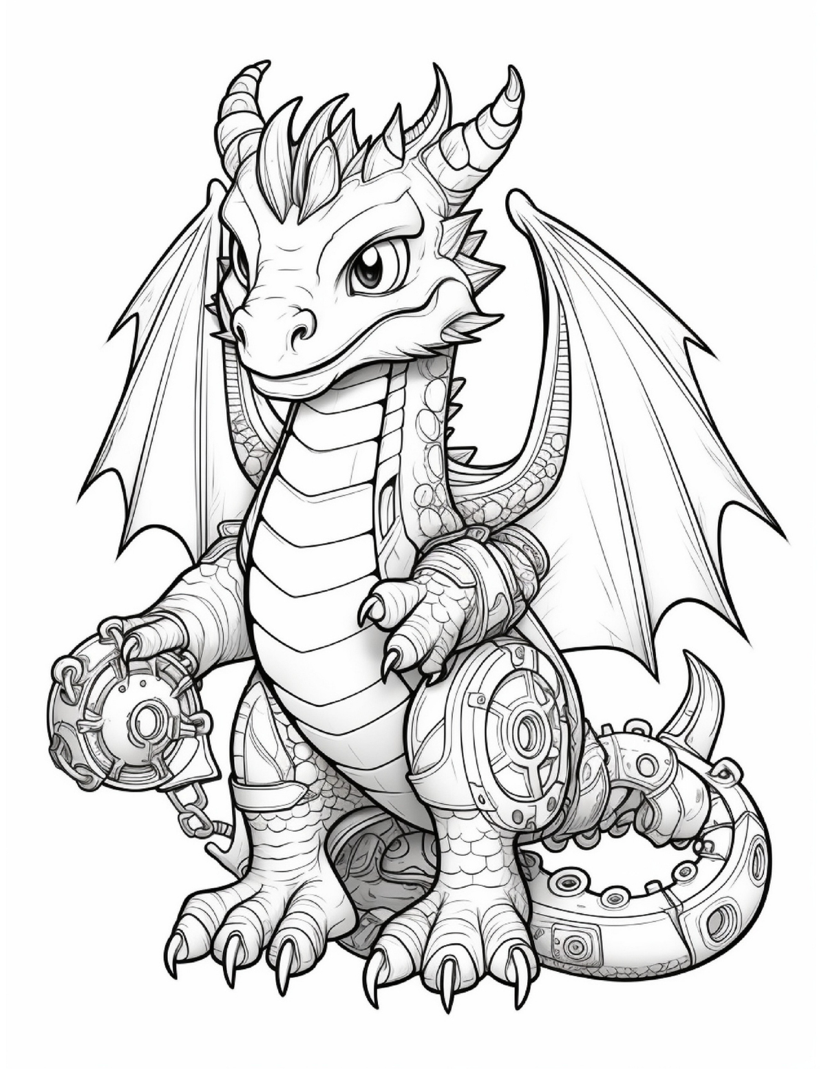 Interior carte de colorat PDF cu dragon fantasy, planșă A4 imprimabilă pentru relaxare, creativitate și activitate anti-stres – Cotomag