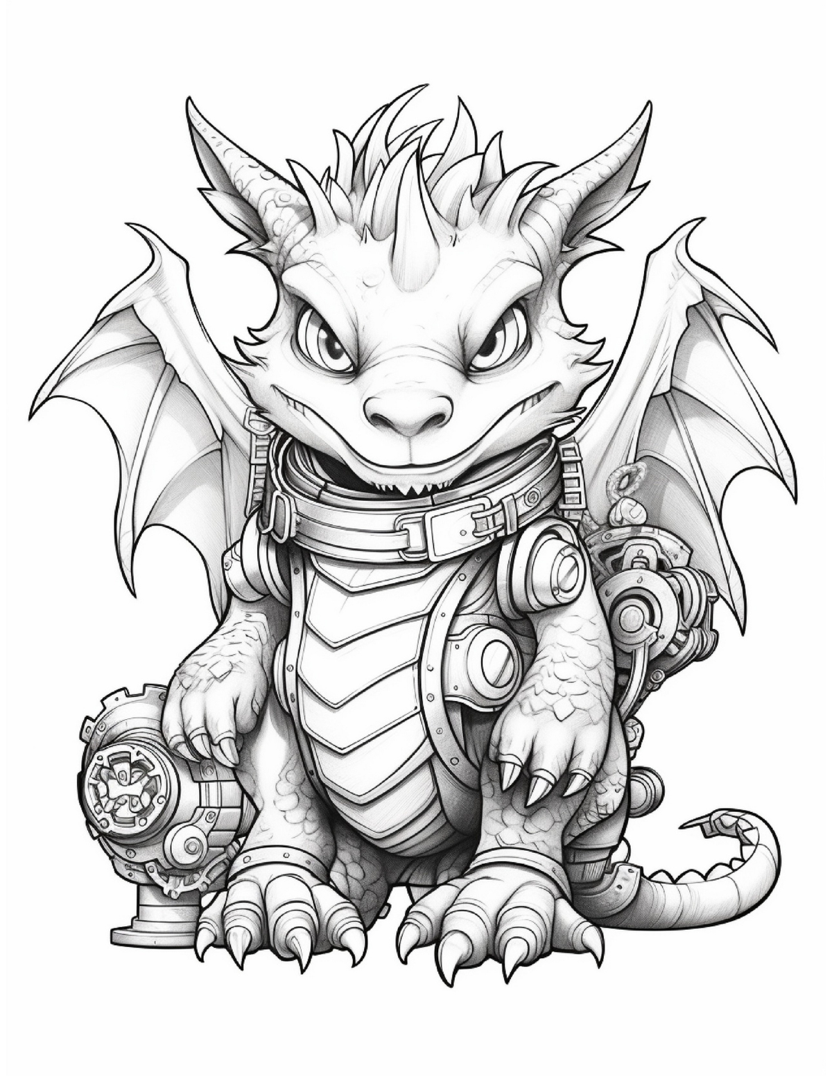 Interior carte de colorat PDF cu dragon fantasy, planșă A4 imprimabilă pentru relaxare, creativitate și activitate anti-stres – Cotomag