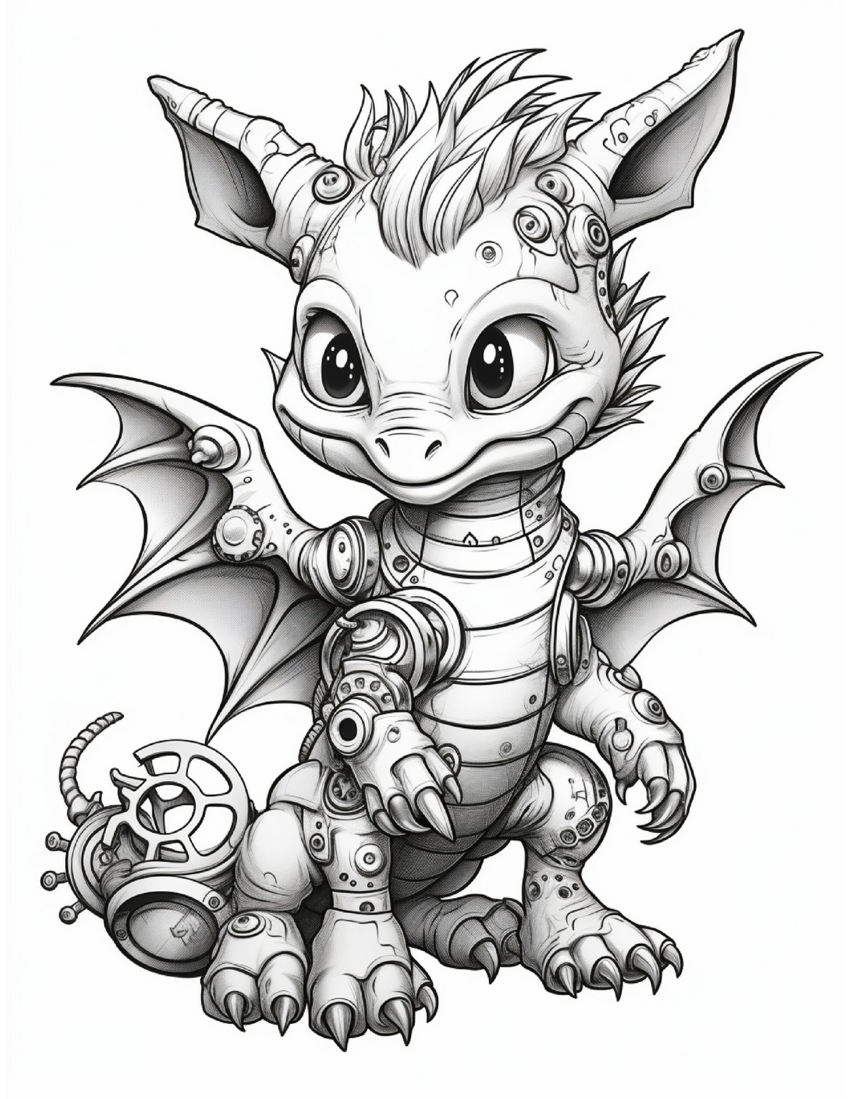 Interior carte de colorat PDF cu dragon fantasy, planșă A4 imprimabilă pentru relaxare, creativitate și activitate anti-stres – Cotomag