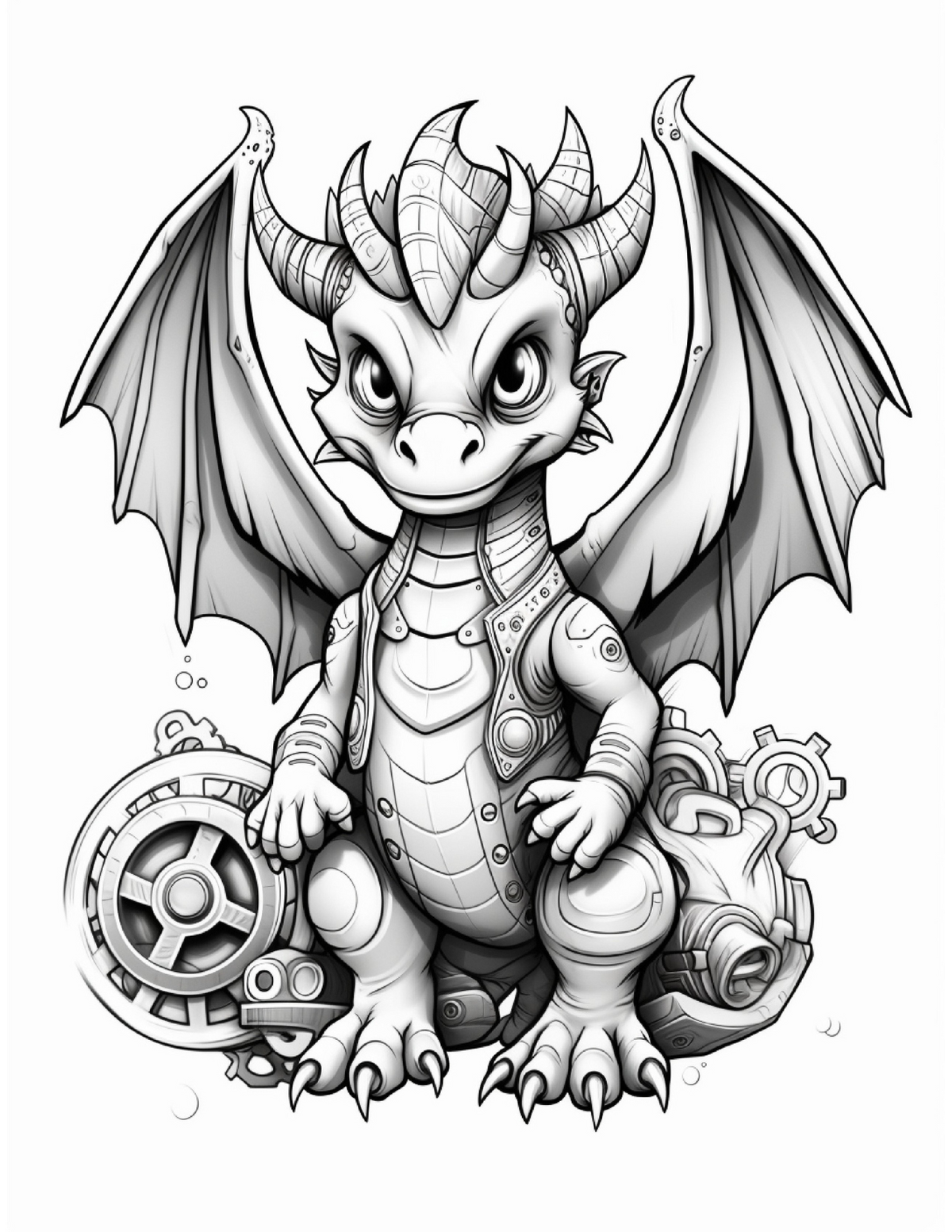 Interior carte de colorat PDF cu dragon fantasy, planșă A4 imprimabilă pentru relaxare, creativitate și activitate anti-stres – Cotomag