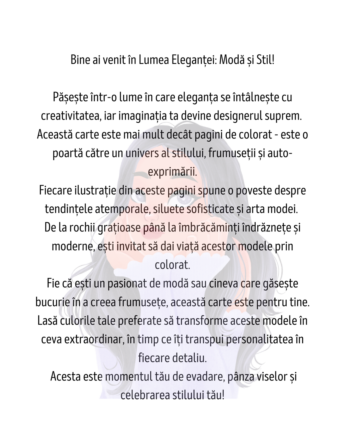 Interior carte de colorat PDF Lumea Eleganței, cu planșă imprimabilă inspirată din ținute elegante și design vestimentar – Cotomag