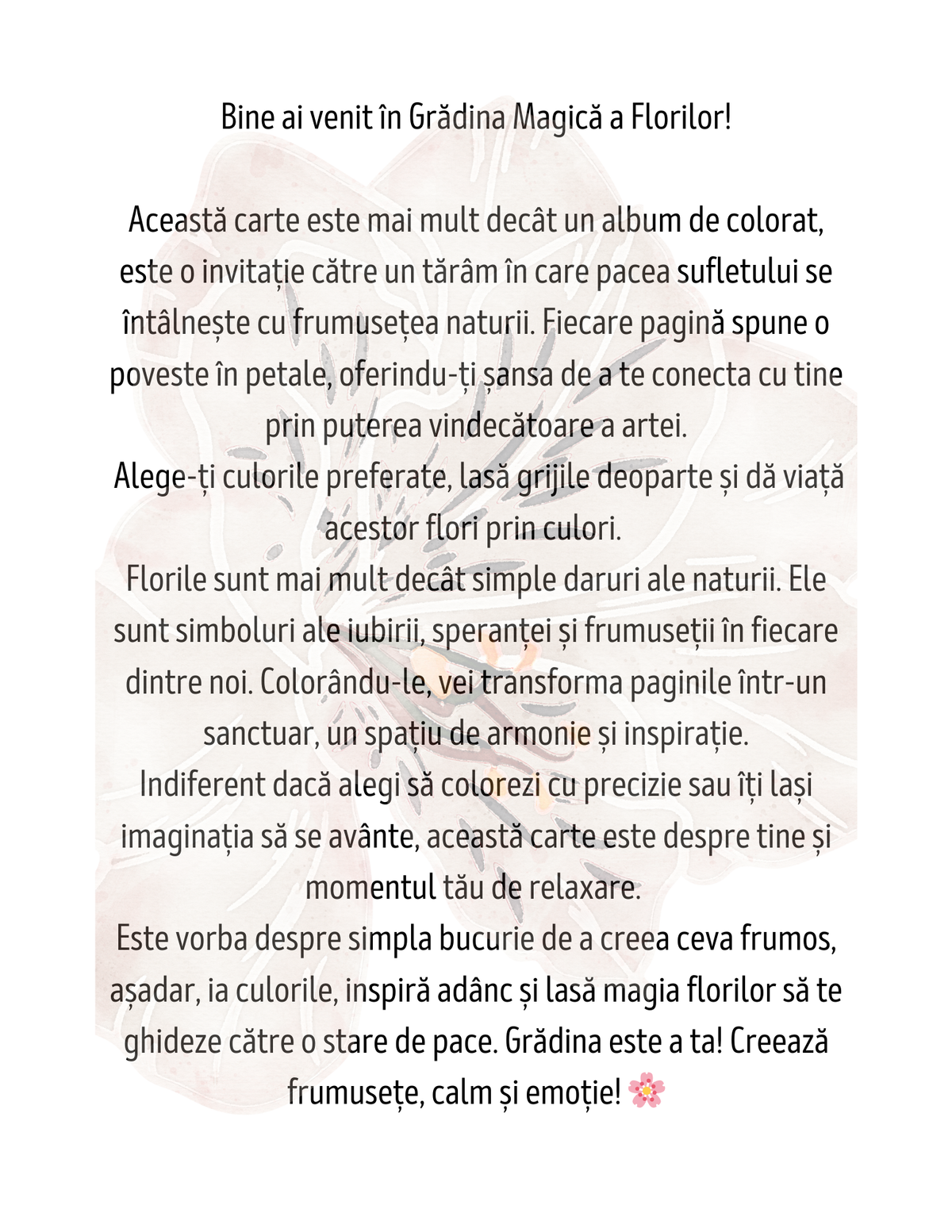 Interior carte de colorat PDF pentru adulți, cu planșă florală imprimabilă pentru relaxare, creativitate și reducerea stresului – Cotomag