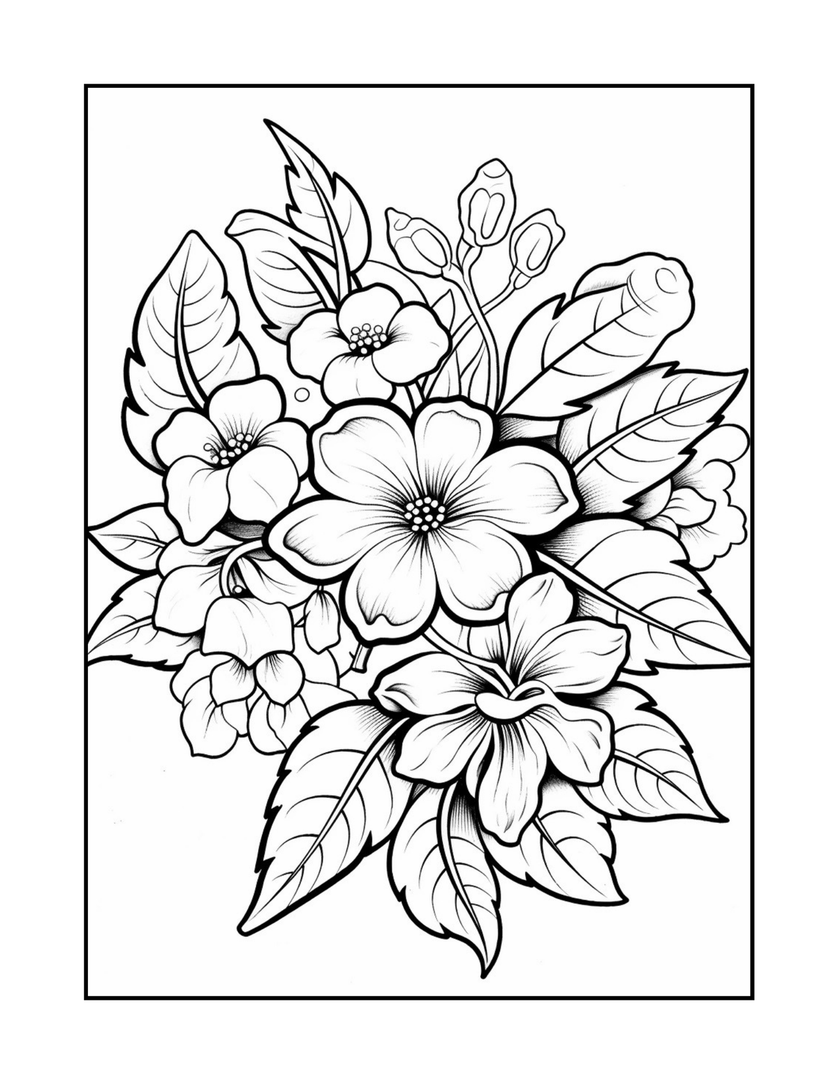 Interior carte de colorat PDF pentru adulți, cu planșă florală imprimabilă pentru relaxare, creativitate și reducerea stresului – Cotomag