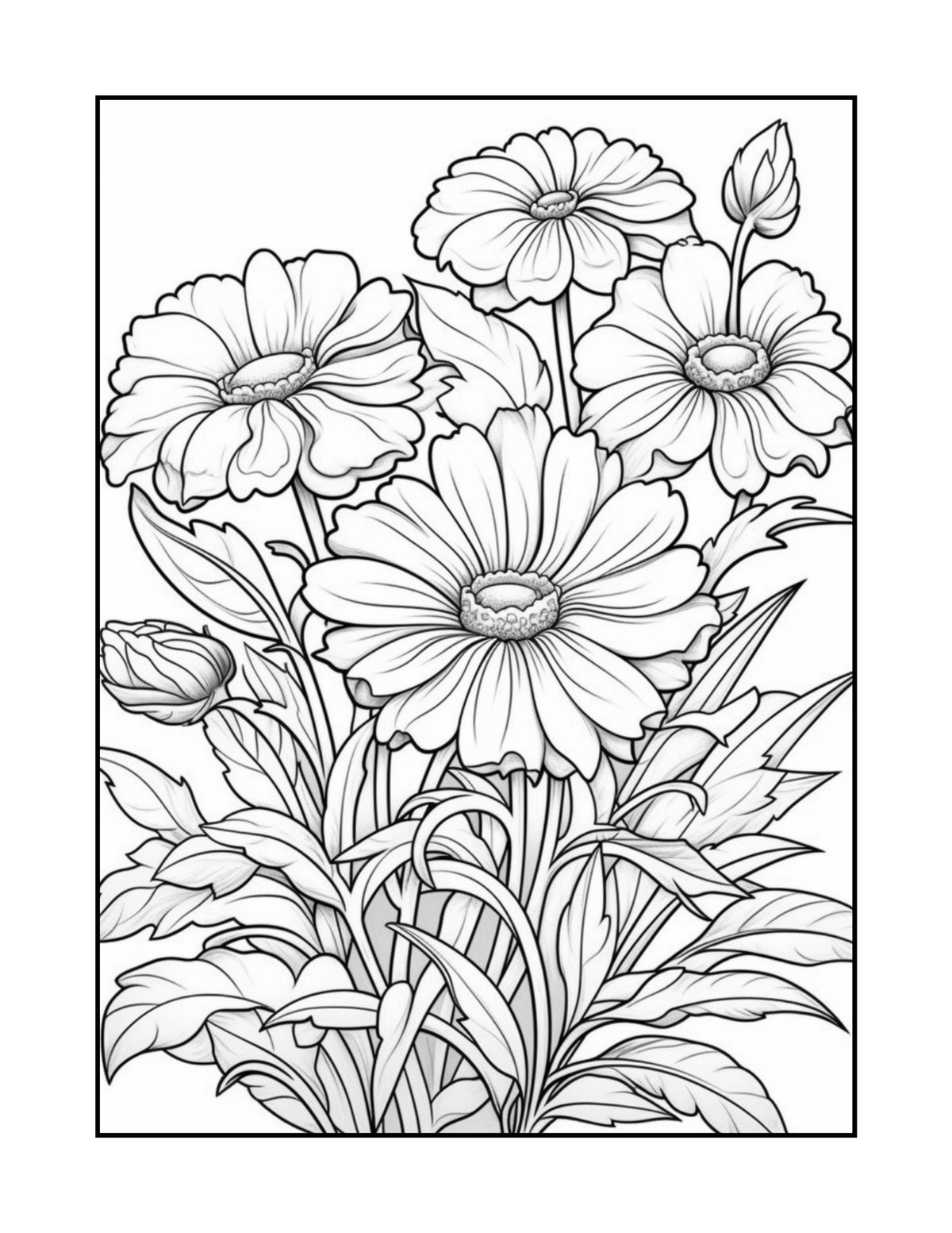 Interior carte de colorat PDF pentru adulți, cu planșă florală imprimabilă pentru relaxare, creativitate și reducerea stresului – Cotomag