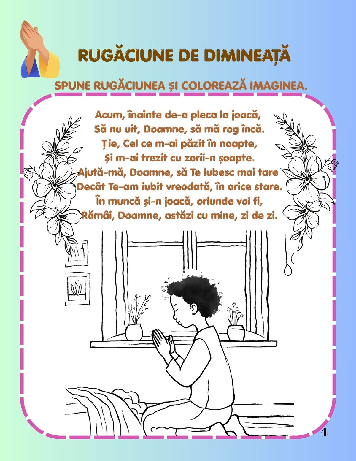 Interior carte de rugăciuni PDF pentru copii, cu rugăciuni simple, activități creative și planșe de colorat imprimabile – Cotomag