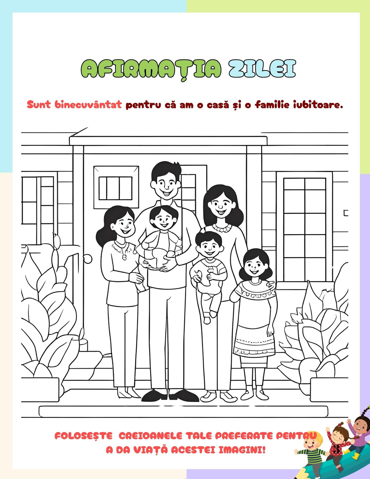 Interior carte PDF cu afirmații pozitive pentru copii, exerciții de recunoștință, reflecție și spații imprimabile pentru scris și desen – Cotomag