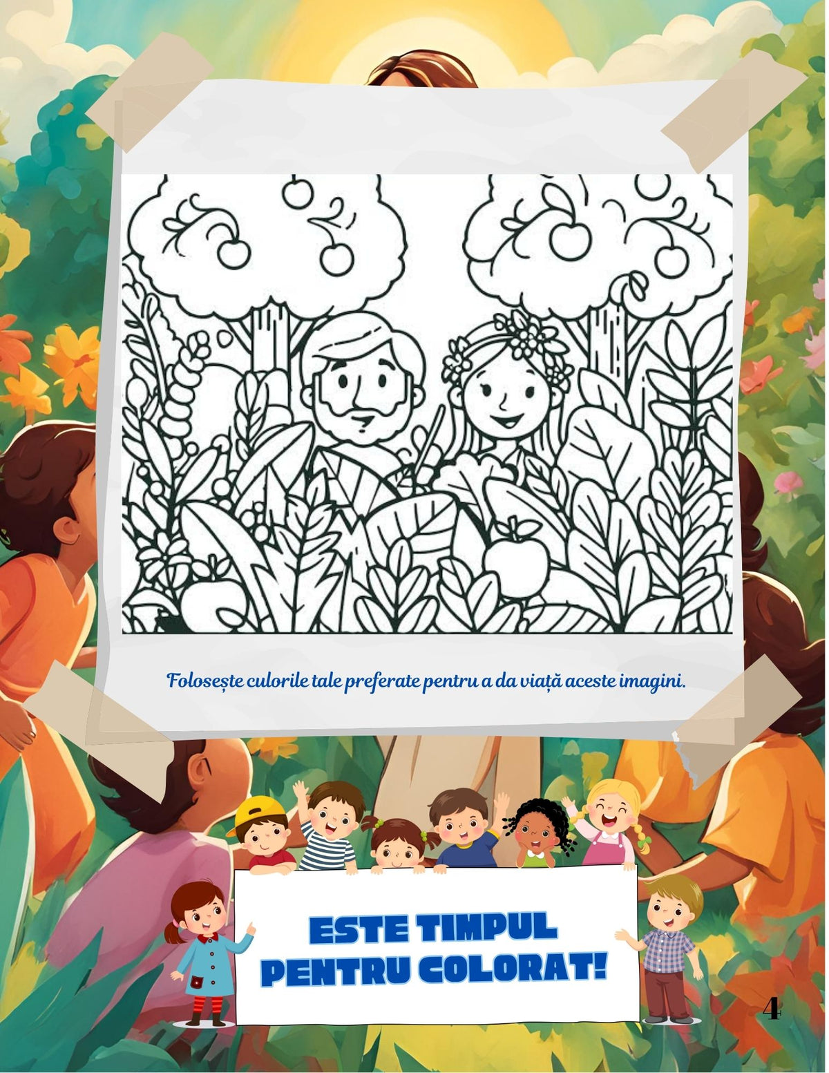 Interior carte PDF despre eroii Bibliei pentru copii, cu povești biblice, exerciții educative și pagini de colorat imprimabile – Cotomag