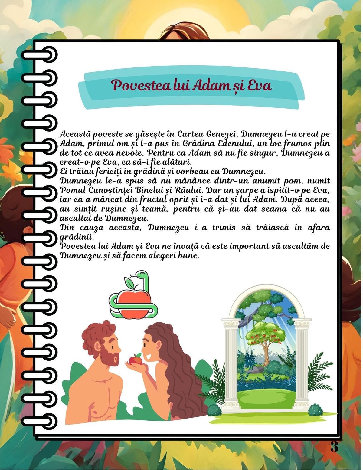 Interior carte PDF despre eroii Bibliei pentru copii, cu povești biblice, exerciții educative și pagini de colorat imprimabile – Cotomag 5