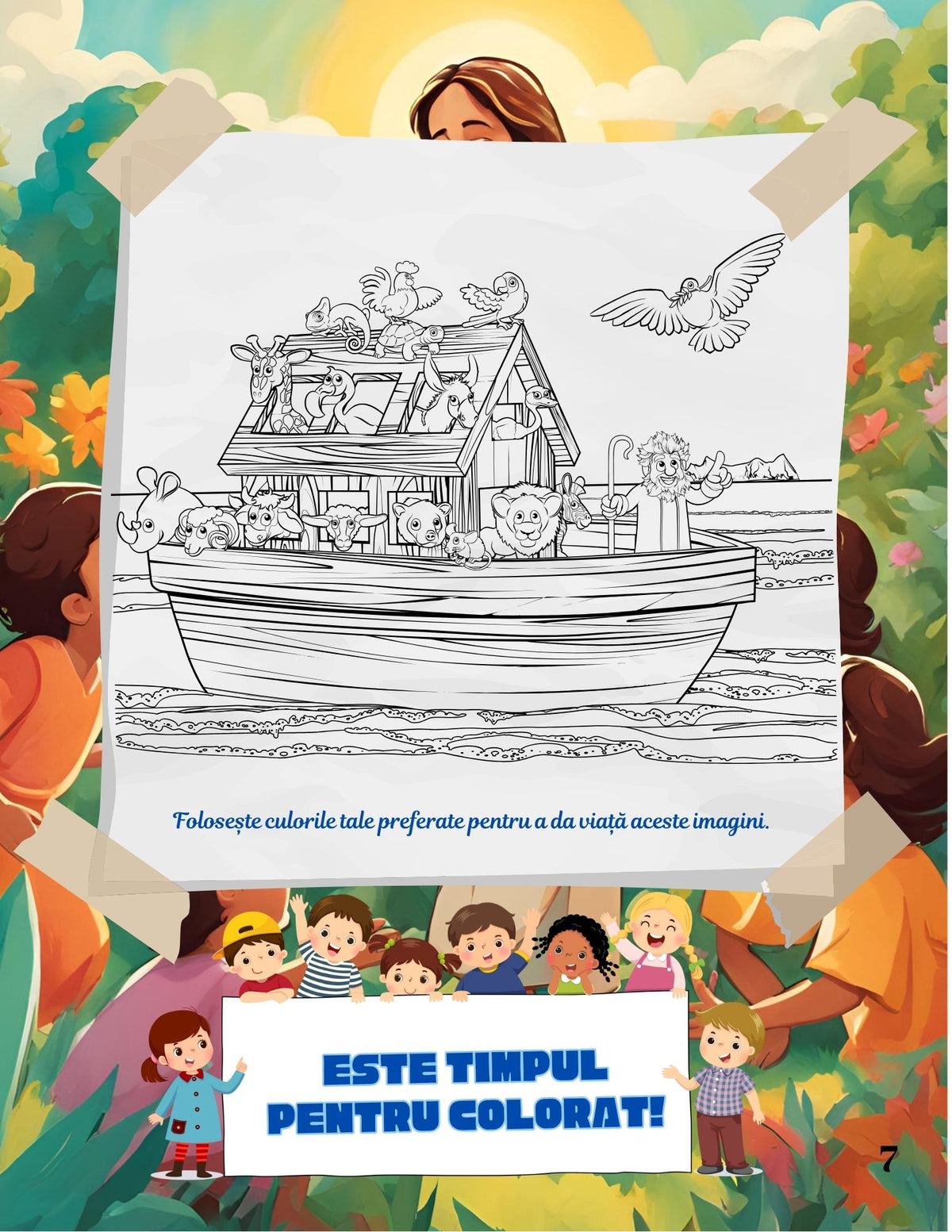 Interior carte PDF despre eroii Bibliei pentru copii, cu povești biblice, exerciții educative și pagini de colorat imprimabile – Cotomag