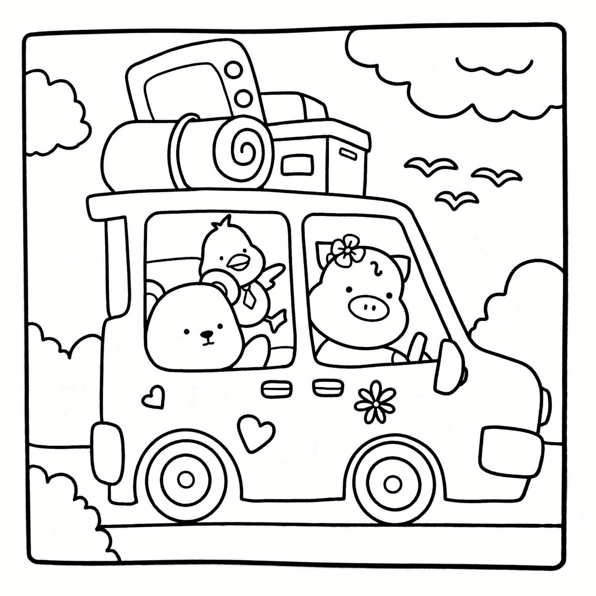 Interior Cozy Animals PDF, cu ilustrații de colorat cu animale, așezate pe o singură parte a filei, cu verso liber – Cotomag