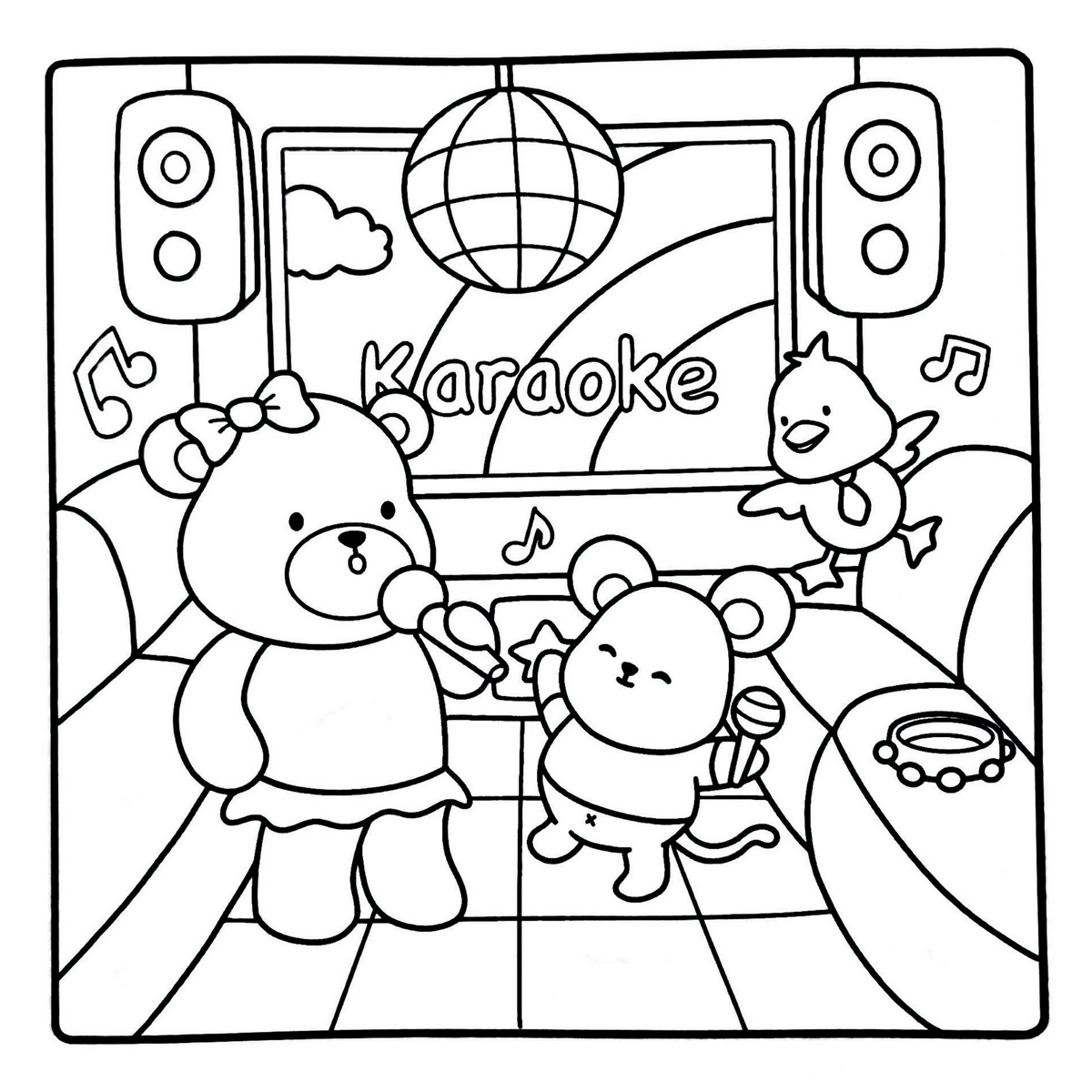 Interior Cozy Animals PDF, cu ilustrații de colorat cu animale, așezate pe o singură parte a filei, cu verso liber – Cotomag