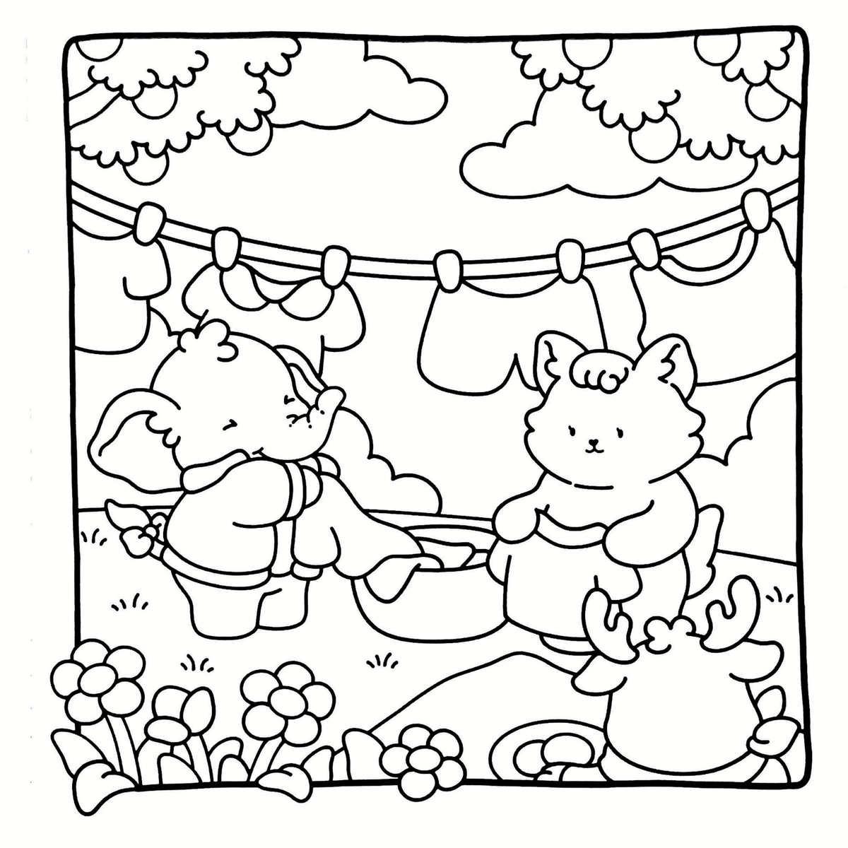 Interiorul cărții Cozy Little Friends PDF, cu ilustrații de colorat cu animale, așezate pe o singură parte a filei, cu verso liber – Cotomag