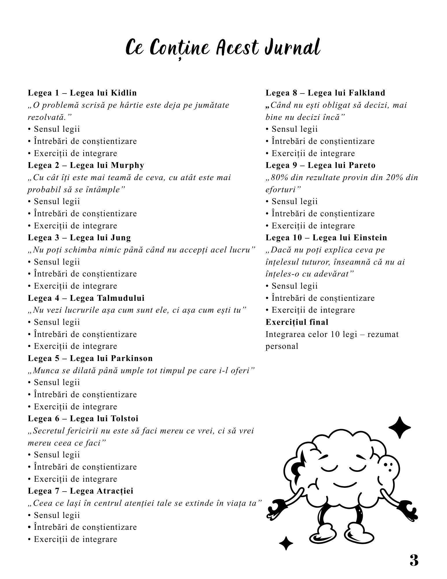 Interior Jurnalul Meu de Conștientizare PDF Cele 10 Legi – exerciții practice și întrebări de reflecție profundă pentru înțelegerea principiilor vieții și conștientizare personală, cotomag.ro