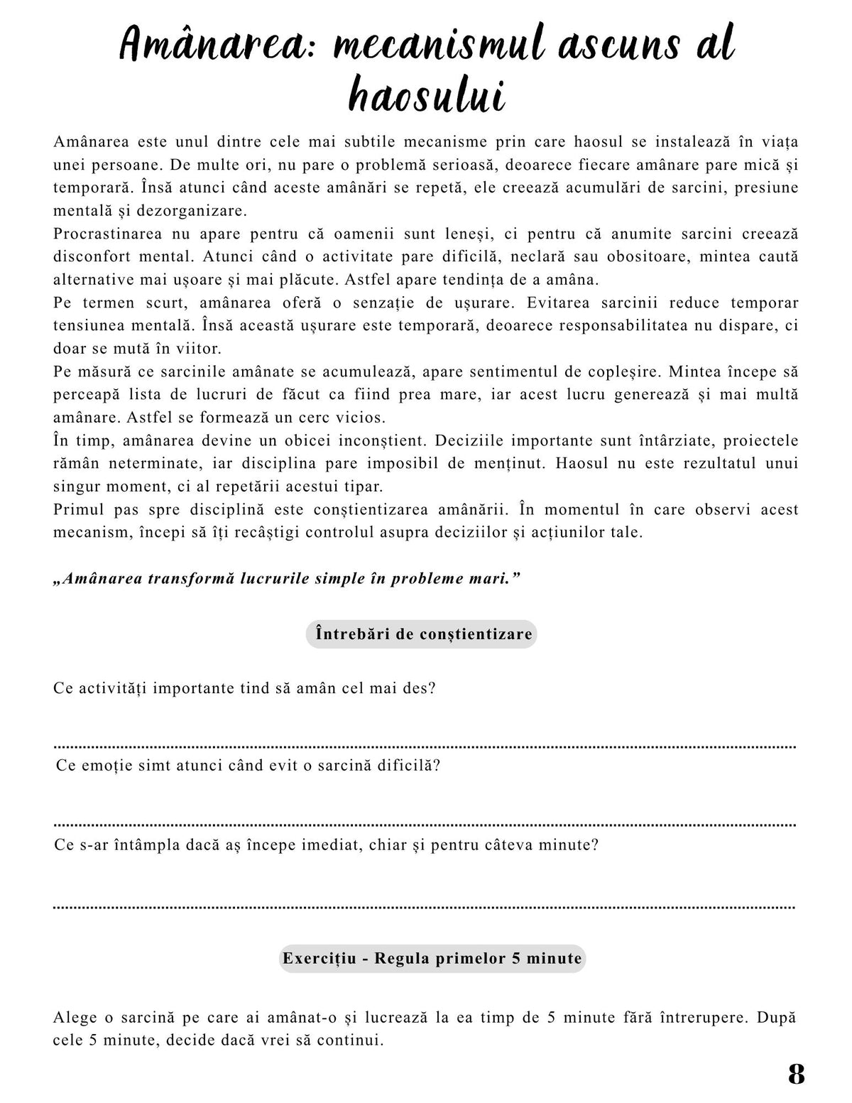 Interior Jurnalul Activează-ți Motivația PDF – exerciții și tehnici pentru disciplină și reducerea procrastinării, cotomag.ro