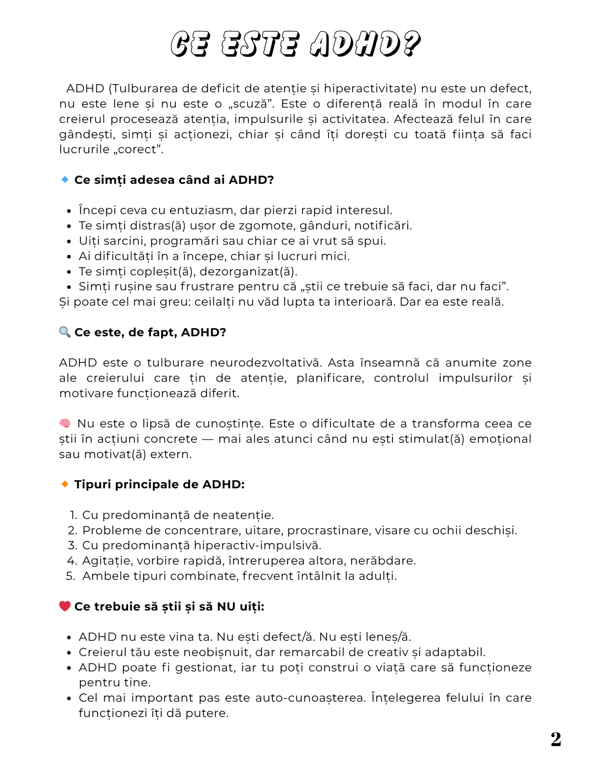 Interior Jurnalul Meu cu ADHD PDF – exerciții și întrebări pentru organizare mentală și valorificarea punctelor forte, cotomag.ro