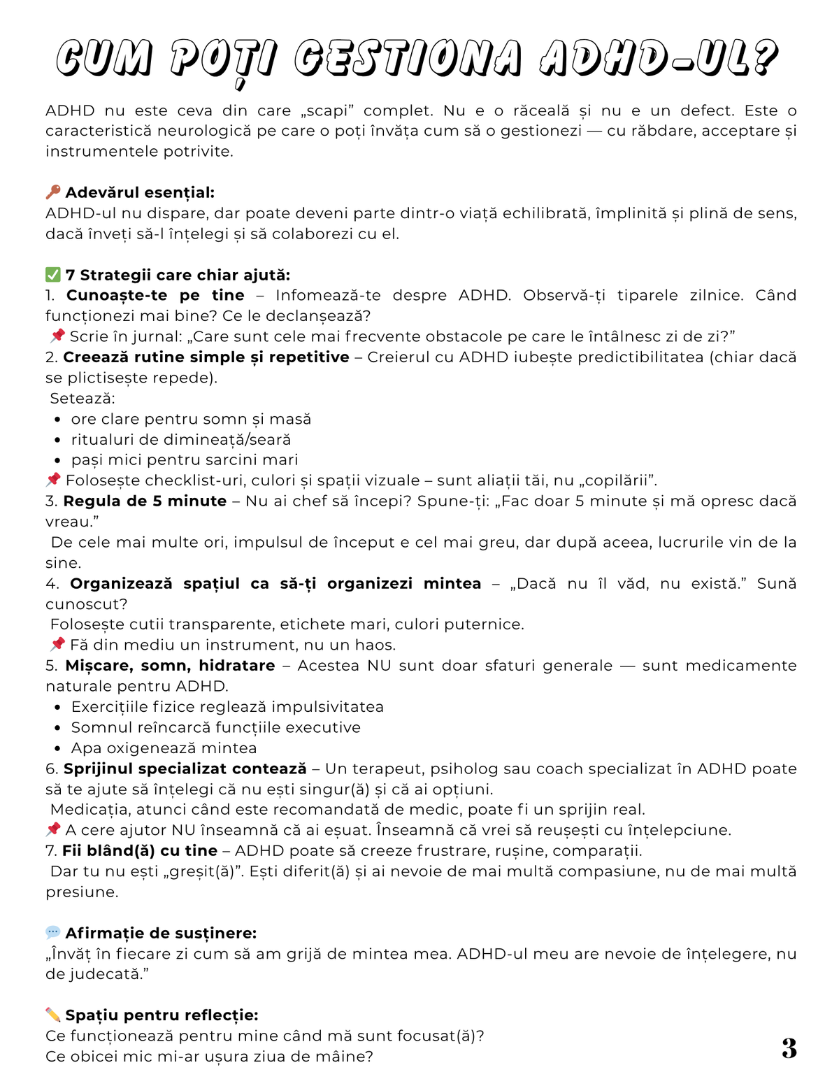 Interior Jurnalul Meu cu ADHD PDF – exerciții și întrebări pentru organizare mentală și valorificarea punctelor forte, cotomag.ro