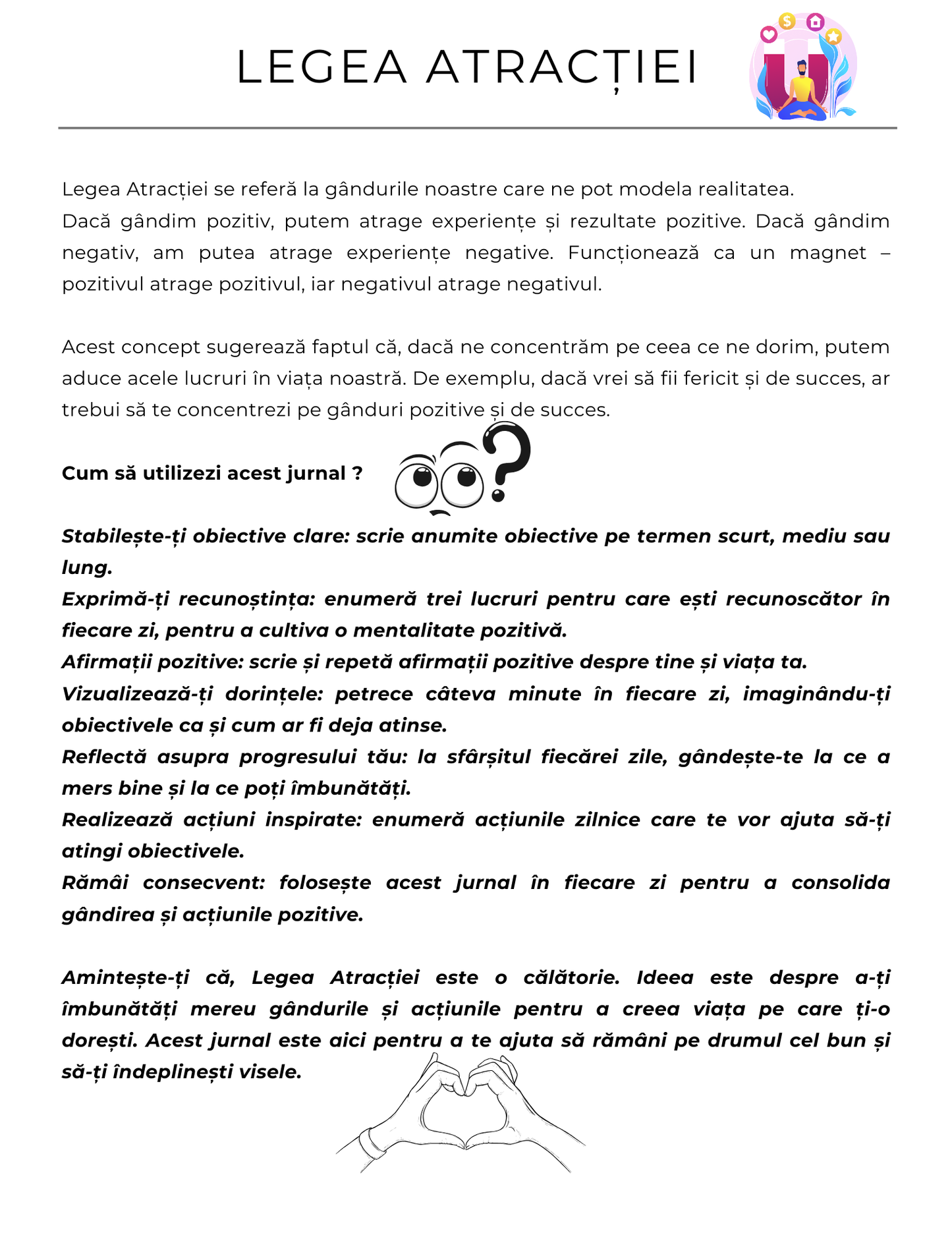 Interior Jurnalul Atracției Pozitive PDF – exerciții practice pentru conștientizarea tiparelor mentale și atragerea experiențelor pozitive în viață, cotomag.ro
