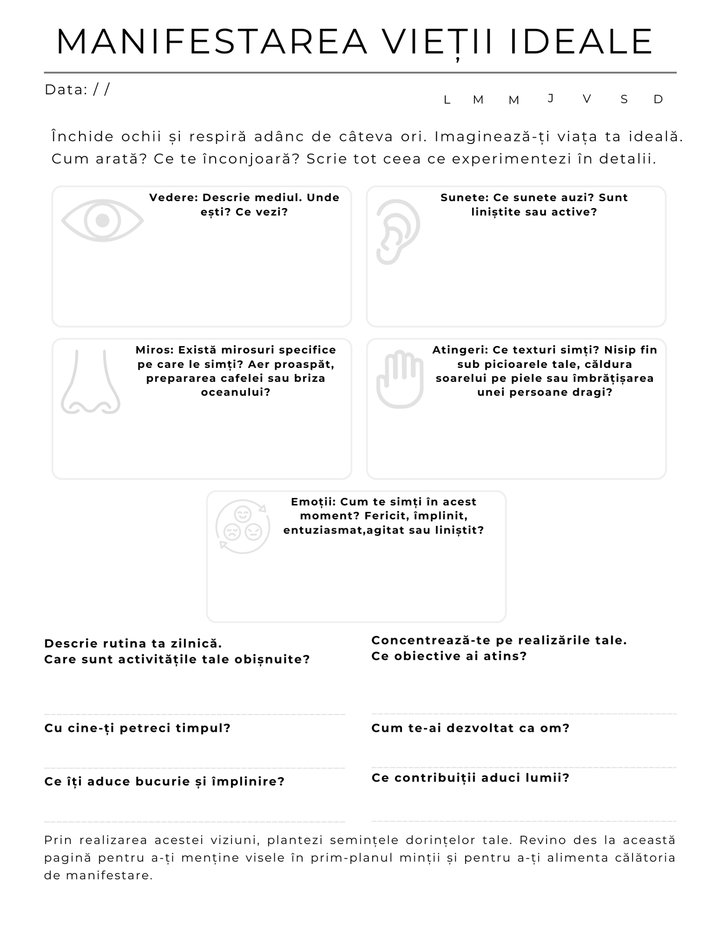 Interior Jurnalul Atracției Pozitive PDF – exerciții practice pentru conștientizarea tiparelor mentale și atragerea experiențelor pozitive în viață, cotomag.ro