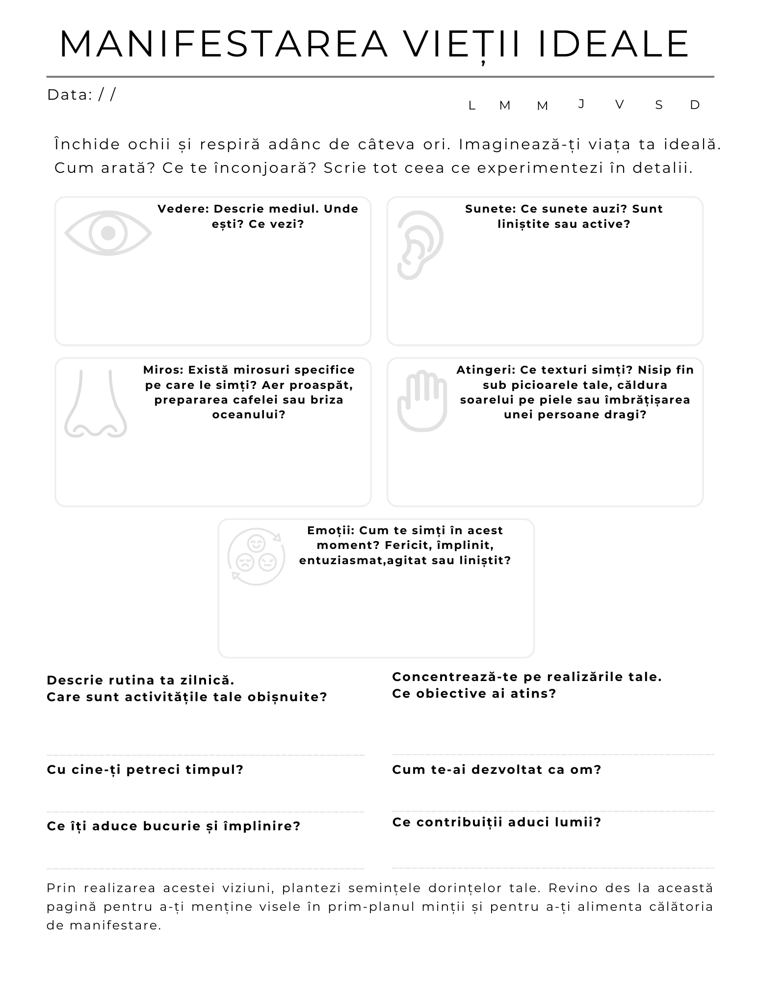 Interior Jurnalul Atracției Pozitive PDF – exerciții practice pentru conștientizarea tiparelor mentale și atragerea experiențelor pozitive în viață, cotomag.ro