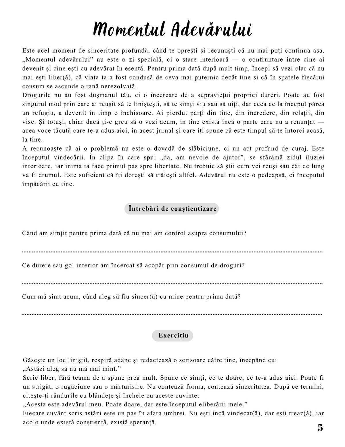 Interior Jurnalul Eliberării Mele PDF Dependența de Droguri – exerciții și întrebări pentru conștientizarea tiparelor comportamentale, cotomag.ro