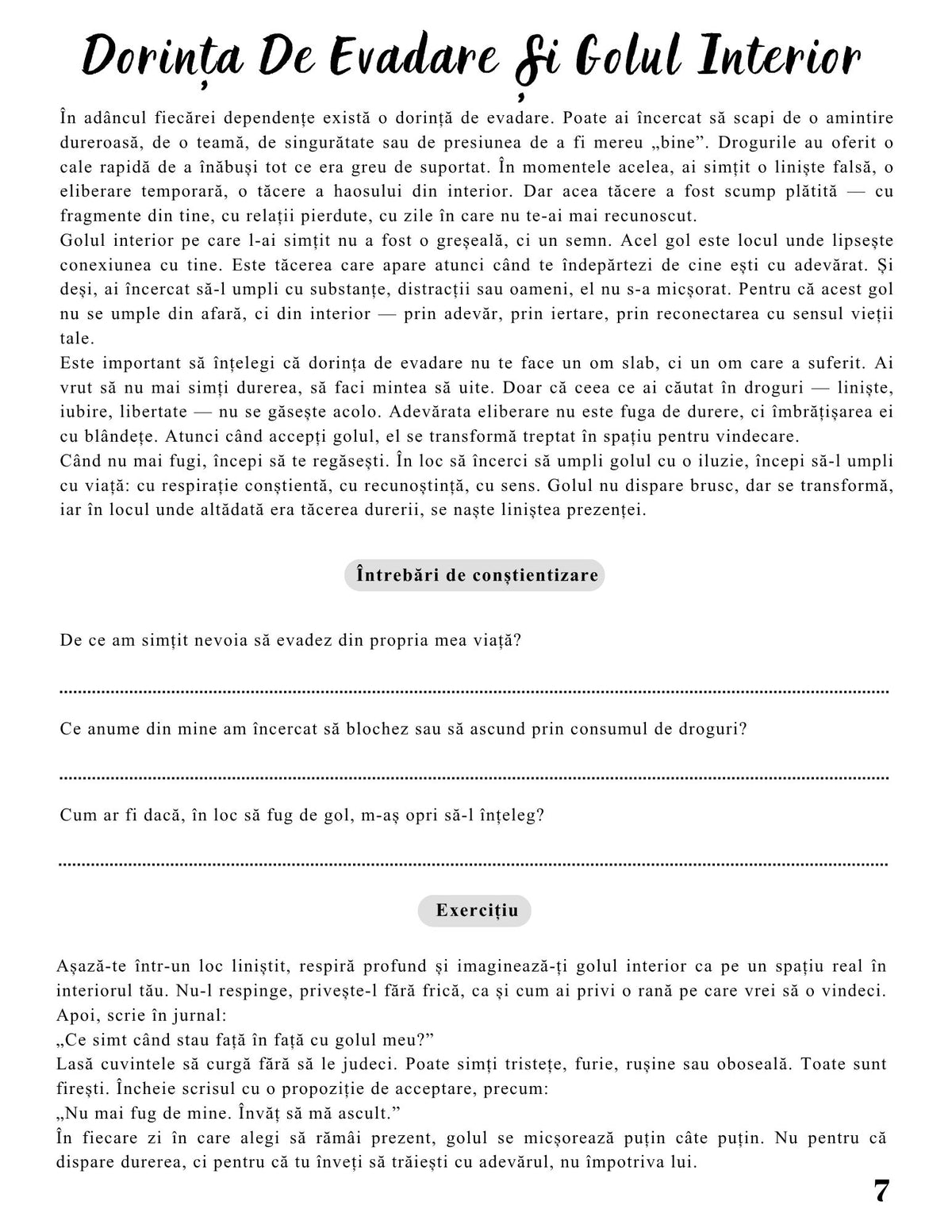 Interior Jurnalul Eliberării Mele PDF Dependența de Droguri – exerciții și întrebări pentru conștientizarea tiparelor comportamentale, cotomag.ro
