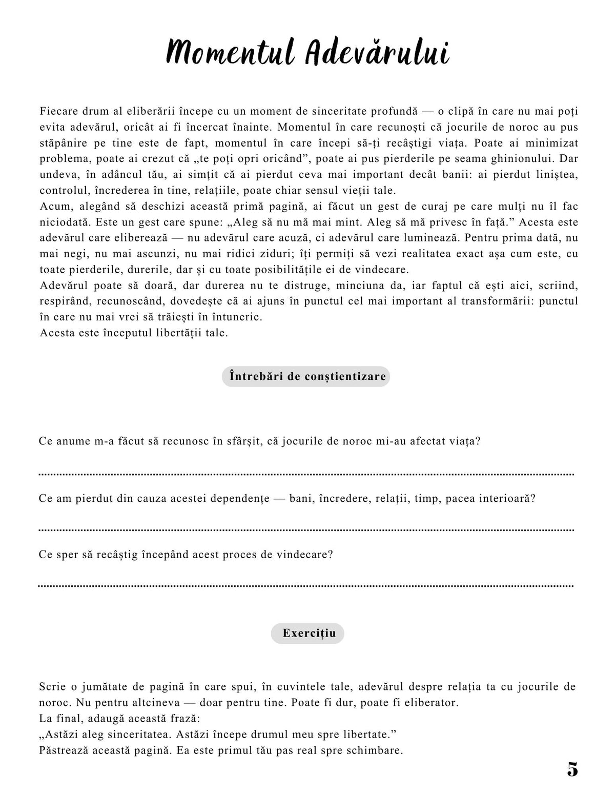 Interior Jurnalul Eliberării Mele PDF Dependența Jocurilor de Noroc – exerciții și întrebări pentru conștientizarea tiparelor comportamentale, cotomag.ro