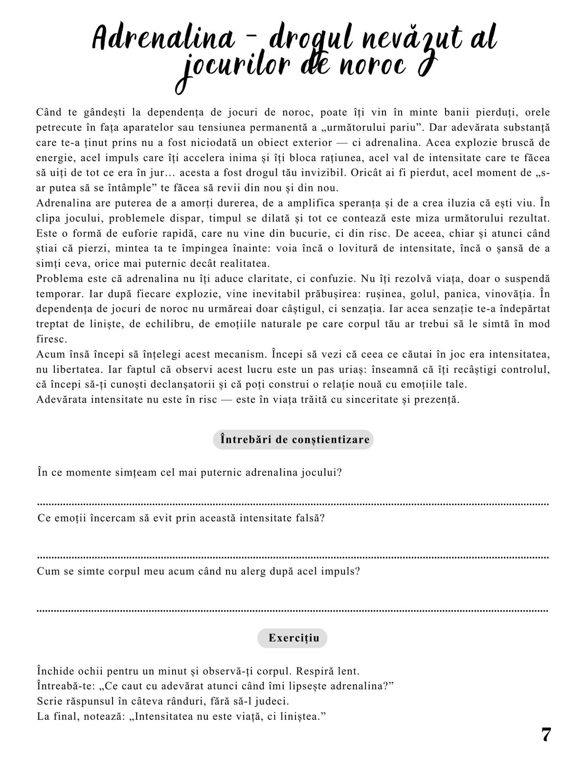 Interior Jurnalul Eliberării Mele PDF Dependența Jocurilor de Noroc – exerciții și întrebări pentru conștientizarea tiparelor comportamentale, cotomag.ro