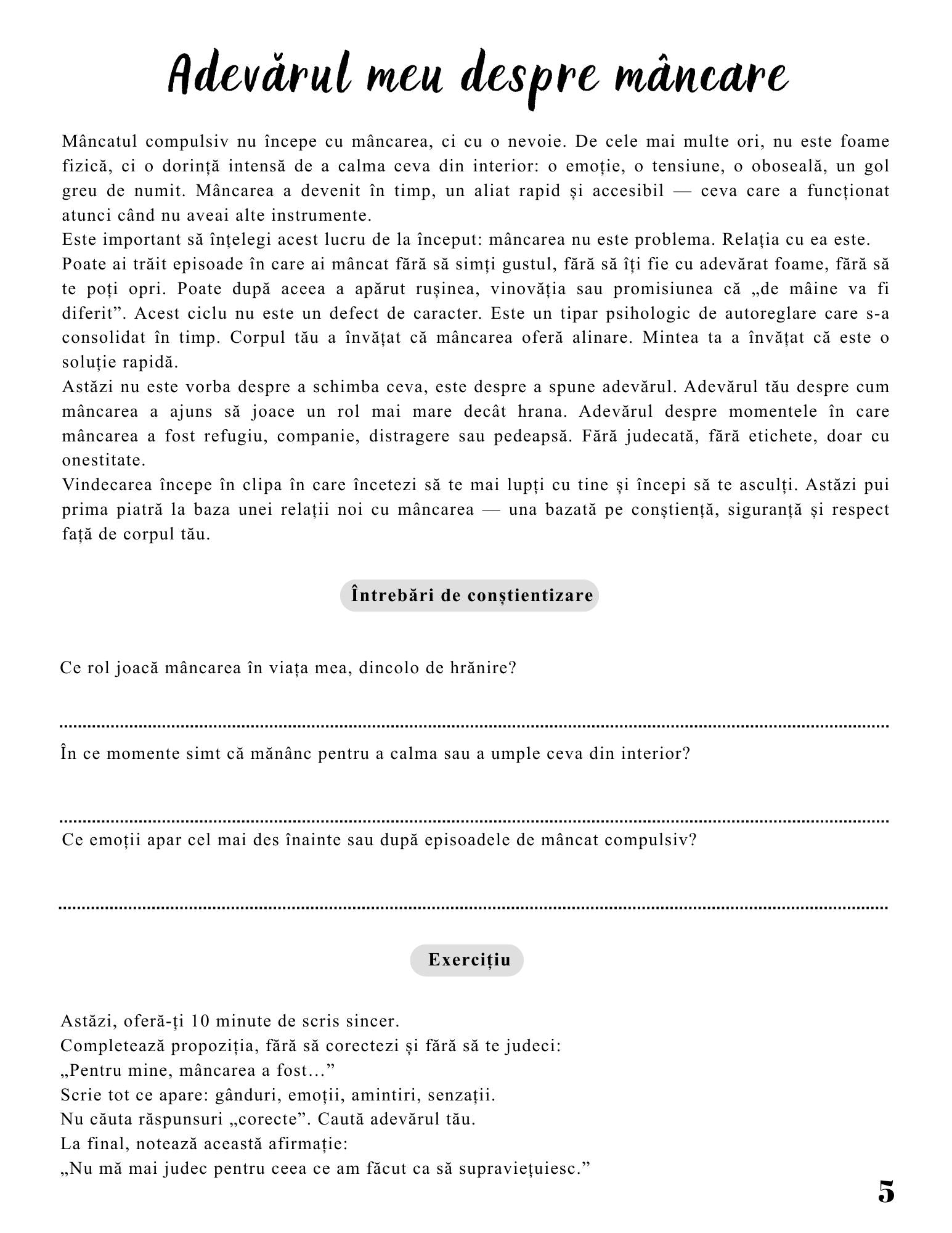 Interior Jurnalul Eliberării Mele PDF Mâncatul Compulsiv – exerciții și întrebări pentru conștientizare emoțională și identificarea tiparelor, cotomag.ro