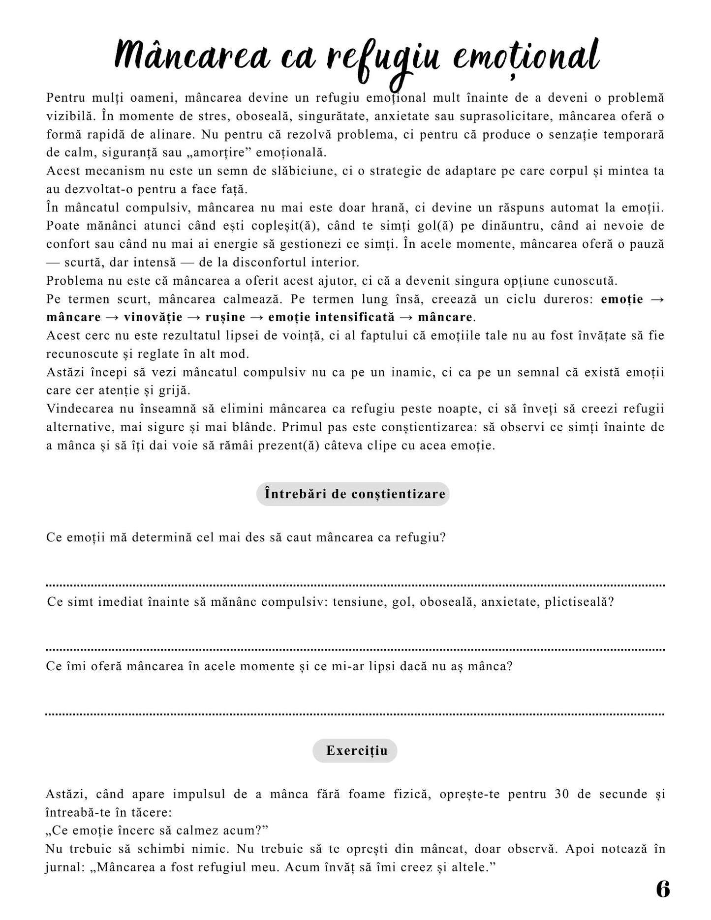 Interior Jurnalul Eliberării Mele PDF Mâncatul Compulsiv – exerciții și întrebări pentru conștientizare emoțională și identificarea tiparelor, cotomag.ro