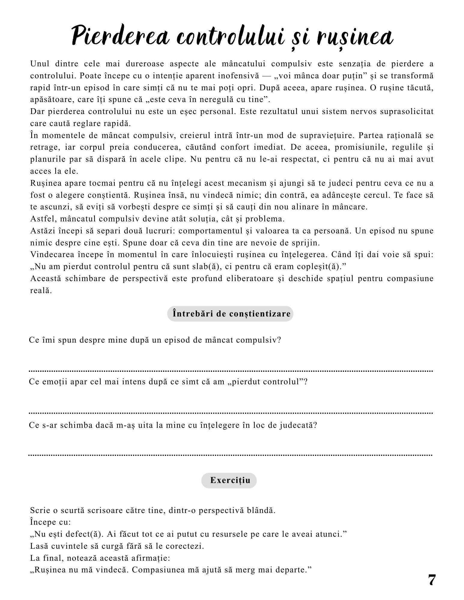 Interior Jurnalul Eliberării Mele PDF Mâncatul Compulsiv – exerciții și întrebări pentru conștientizare emoțională și identificarea tiparelor, cotomag.ro