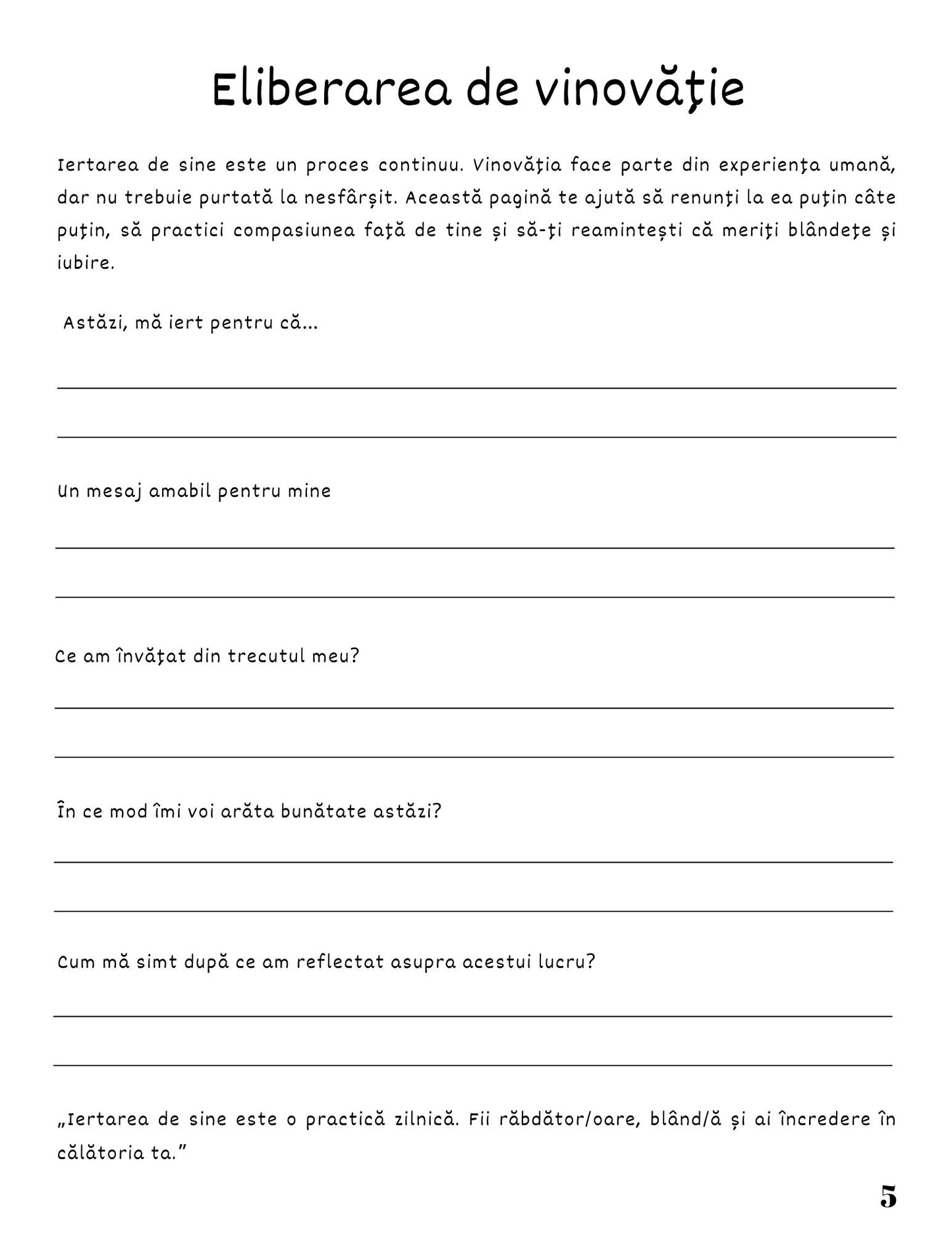Interior Jurnalul Eliberării Mele PDF Iertarea de Sine – exerciții și întrebări pentru procesarea vinovăției și acceptare, cotomag.ro
