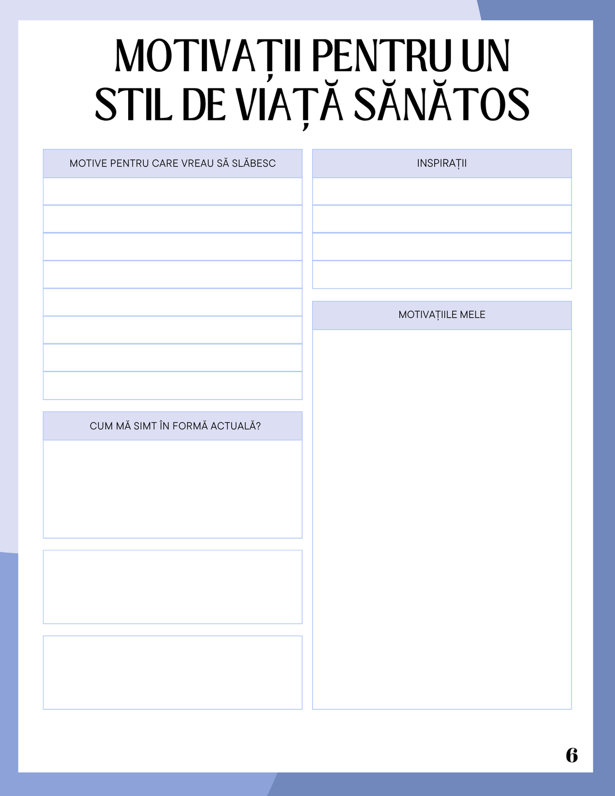 Interior Jurnalul de Fitness PDF – planificare antrenamente și spațiu pentru monitorizarea progresului fizic, cotomag.ro