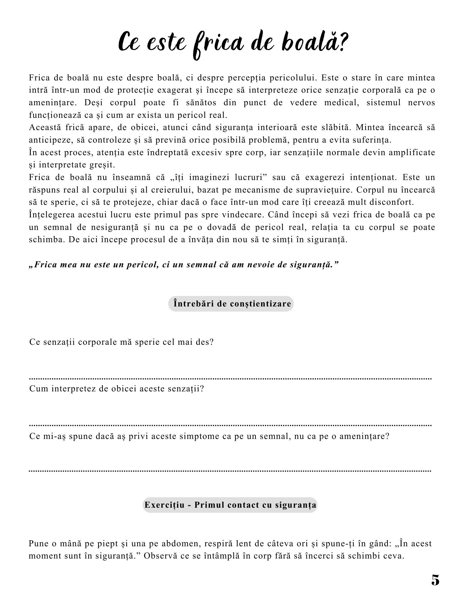 Interior Jurnalul Vindecării Mele PDF Frica de Boală – exerciții practice pentru calmarea anxietății de sănătate și siguranță interioară, cotomag.ro