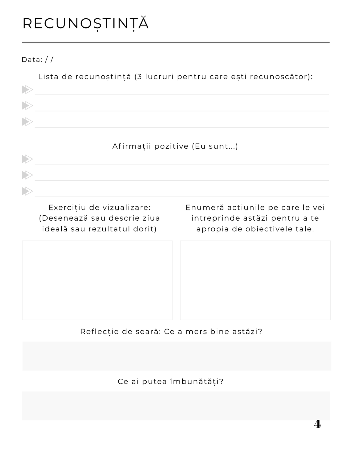 Interior Jurnalul Gândirii Pozitive PDF – exerciții și întrebări pentru restructurarea gândirii și conștientizare, cotomag.ro