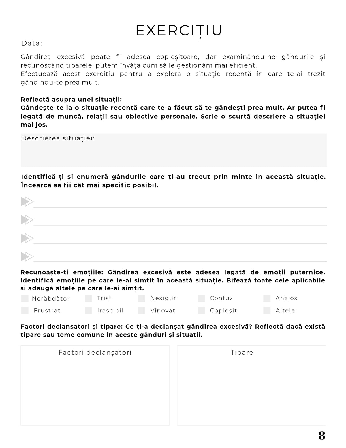 Interior Jurnalul Gândirii Pozitive PDF – exerciții și întrebări pentru restructurarea gândirii și conștientizare, cotomag.ro