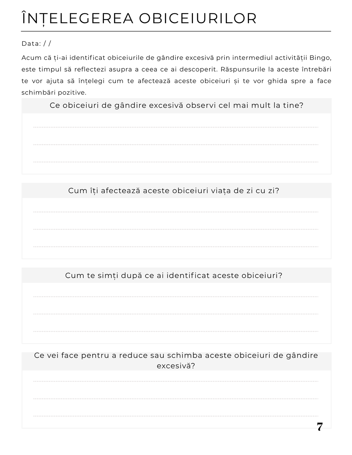 Interior Jurnalul Gândirii Pozitive PDF – exerciții și întrebări pentru restructurarea gândirii și conștientizare, cotomag.ro