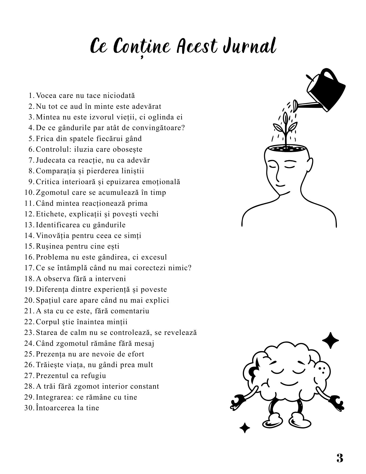Interior Jurnalul Gândurilor Mele PDF – exerciții practice pentru reducerea overthinking-ului și organizarea gândurilor pentru claritate și liniște mentală, cotomag.ro