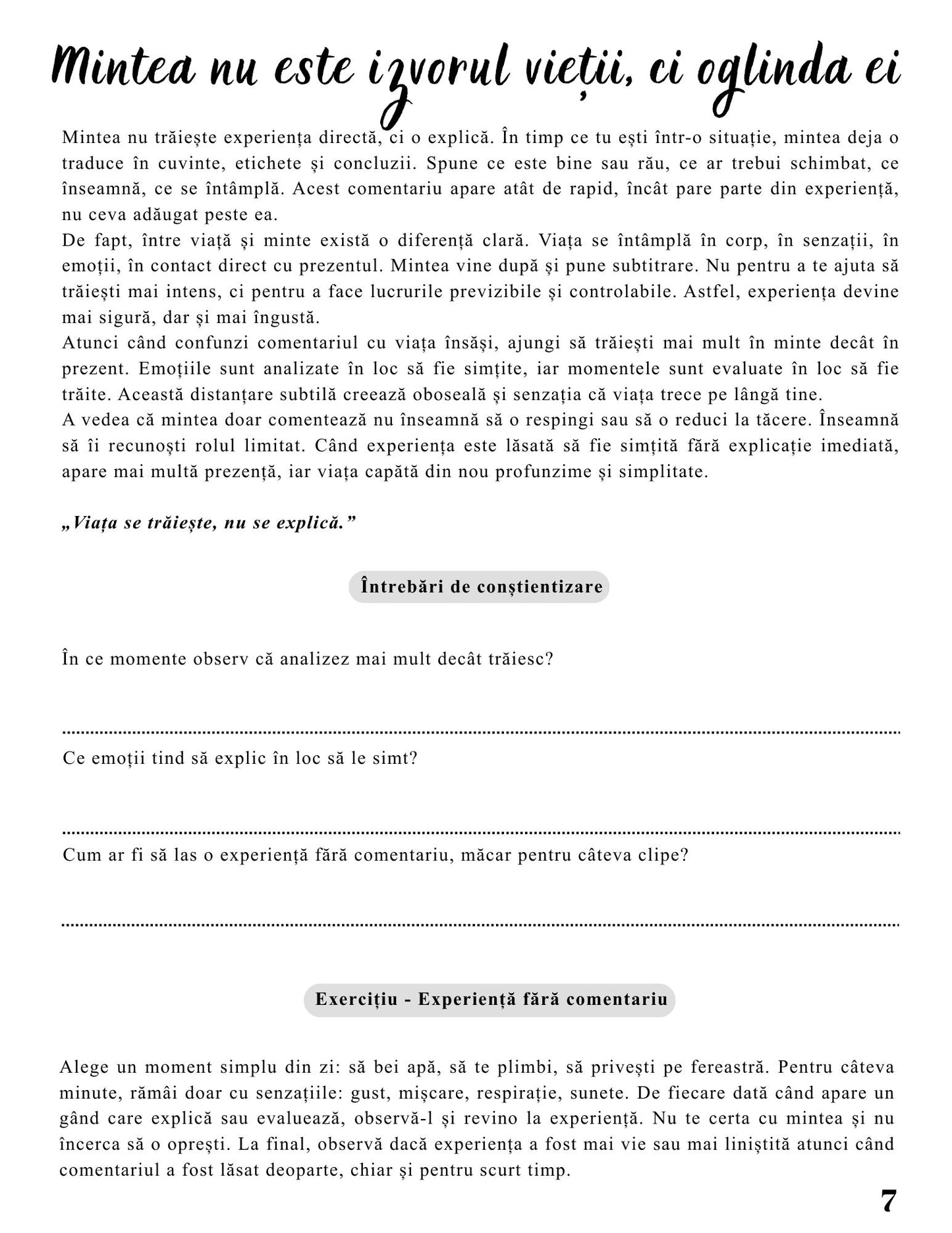Interior Jurnalul Gândurilor Mele PDF – exerciții practice pentru reducerea overthinking-ului și organizarea gândurilor pentru claritate și liniște mentală, cotomag.ro