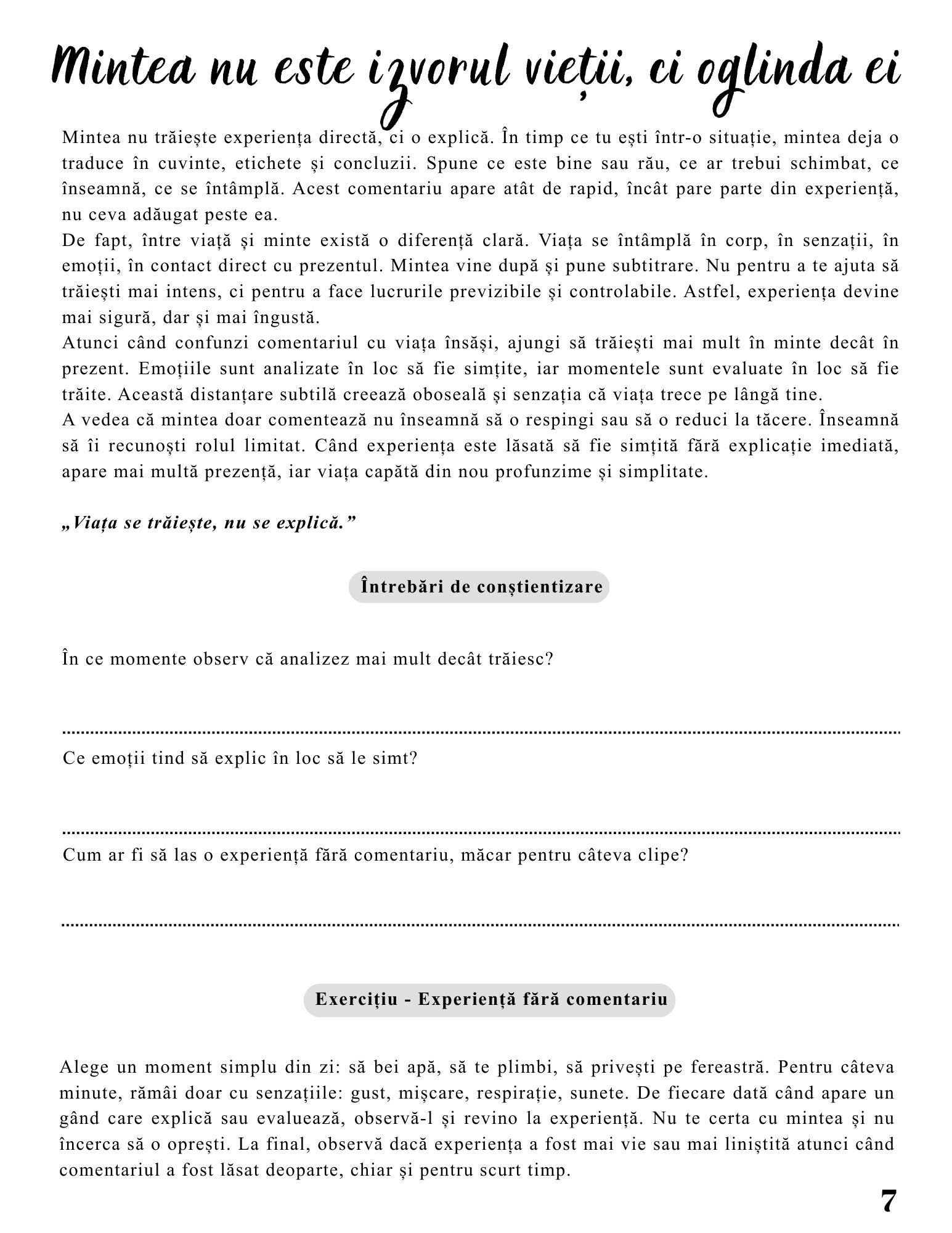 Interior Jurnalul Gândurilor Mele PDF – exerciții practice pentru reducerea overthinking-ului și organizarea gândurilor pentru claritate și liniște mentală, cotomag.ro