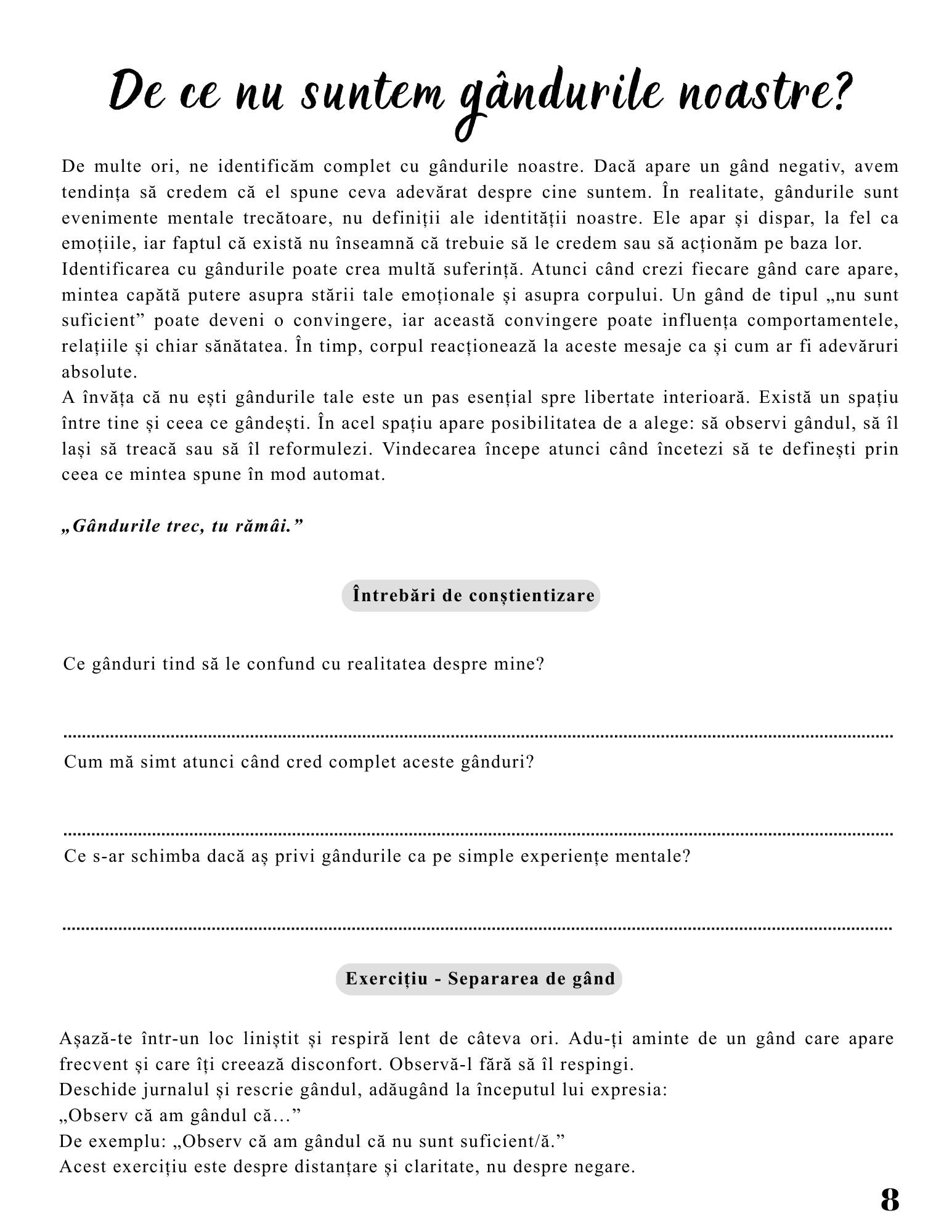 Interior Jurnalul Gândurilor Mele PDF Gândurile Ne Îmbolnăvesc – exerciții practice pentru conștientizarea tiparelor mentale negative și transformarea perspectivei, cotomag.ro