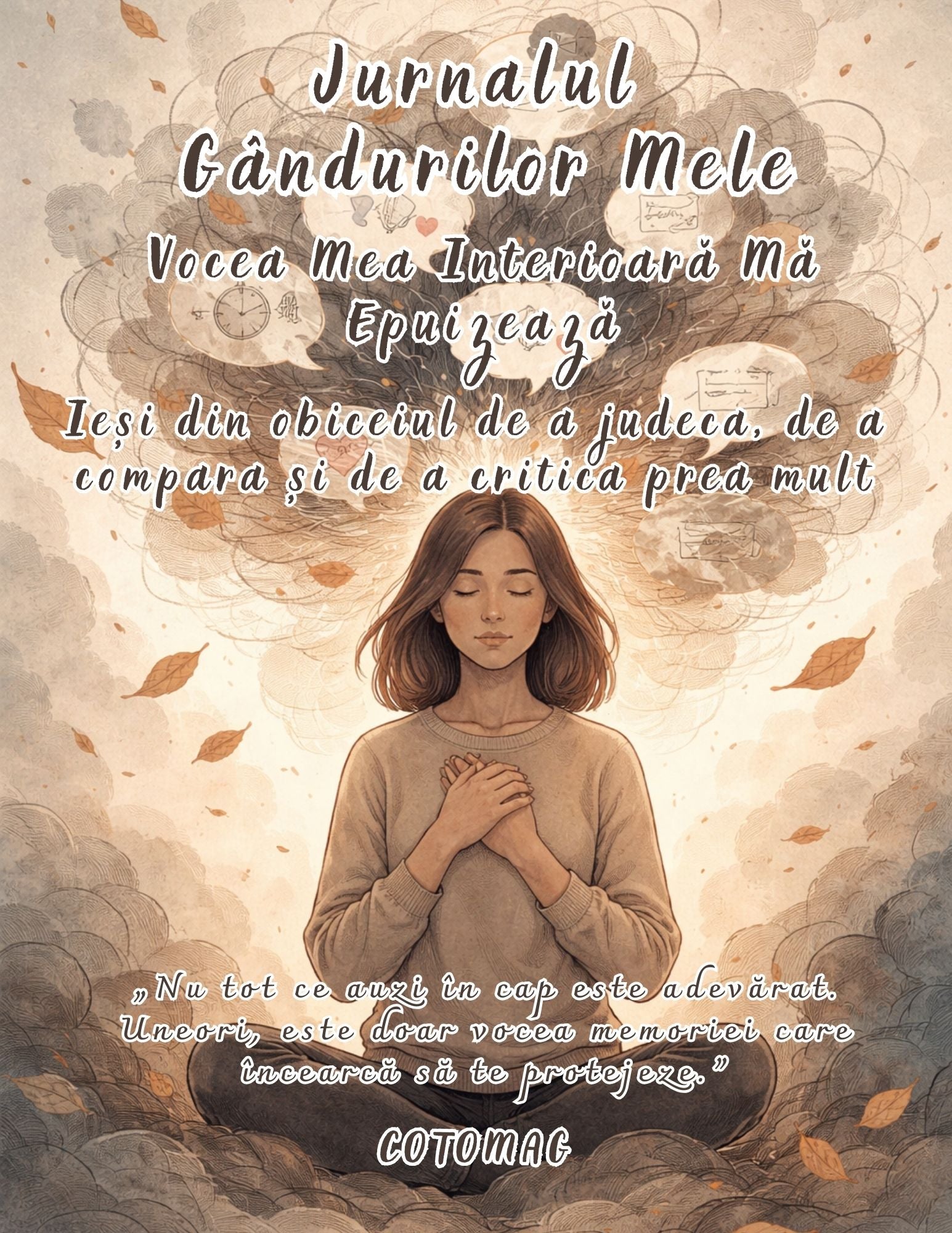 Jurnalul Gândurilor Mele PDF – Vocea Mea Interioară Mă Epuizează, jurnal digital pentru reducerea overthinking-ului și recăpătarea liniștii mentale în română, cotomag.ro