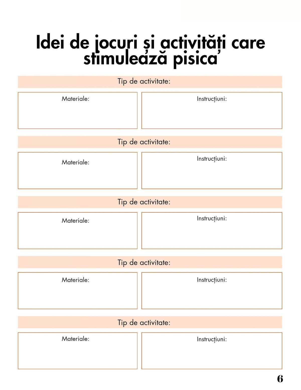 Interior Jurnalul de Îngrijire al Pisicii Tale PDF – pagini pentru monitorizarea sănătății, alimentației și comportamentului, cotomag.ro