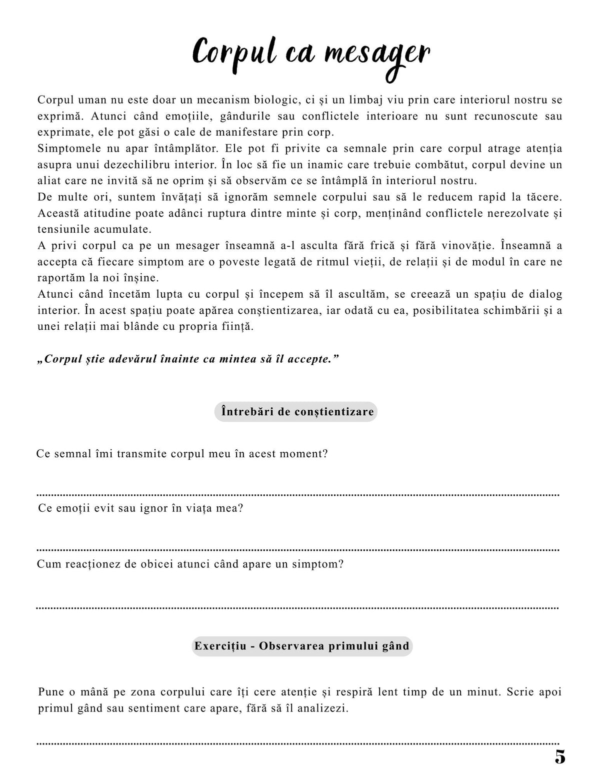 Interior Jurnalul Vindecării Mele PDF Legătura Bolile Fizice – exerciții și întrebări pentru conștientizare emoțională și echilibru, cotomag.ro