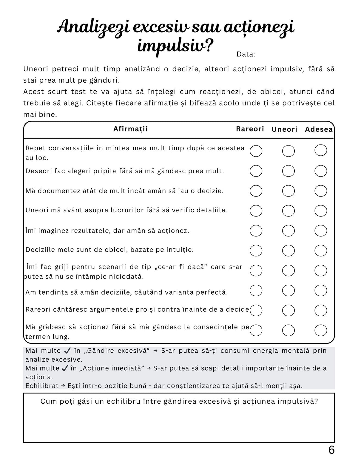 Interior Jurnalul unei Minți Epuizate de Luarea Constantă a Deciziilor PDF – exerciții și întrebări pentru claritate mentală, cotomag.ro