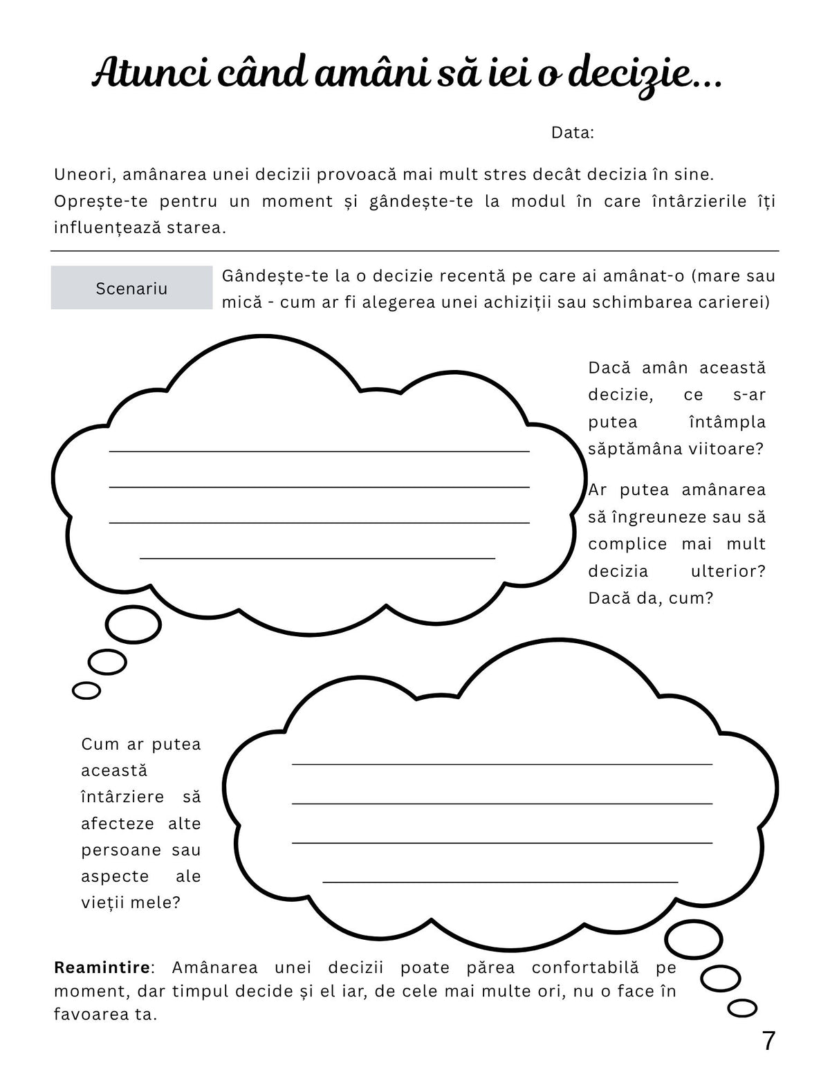 Interior Jurnalul unei Minți Epuizate de Luarea Constantă a Deciziilor PDF – exerciții și întrebări pentru claritate mentală, cotomag.ro