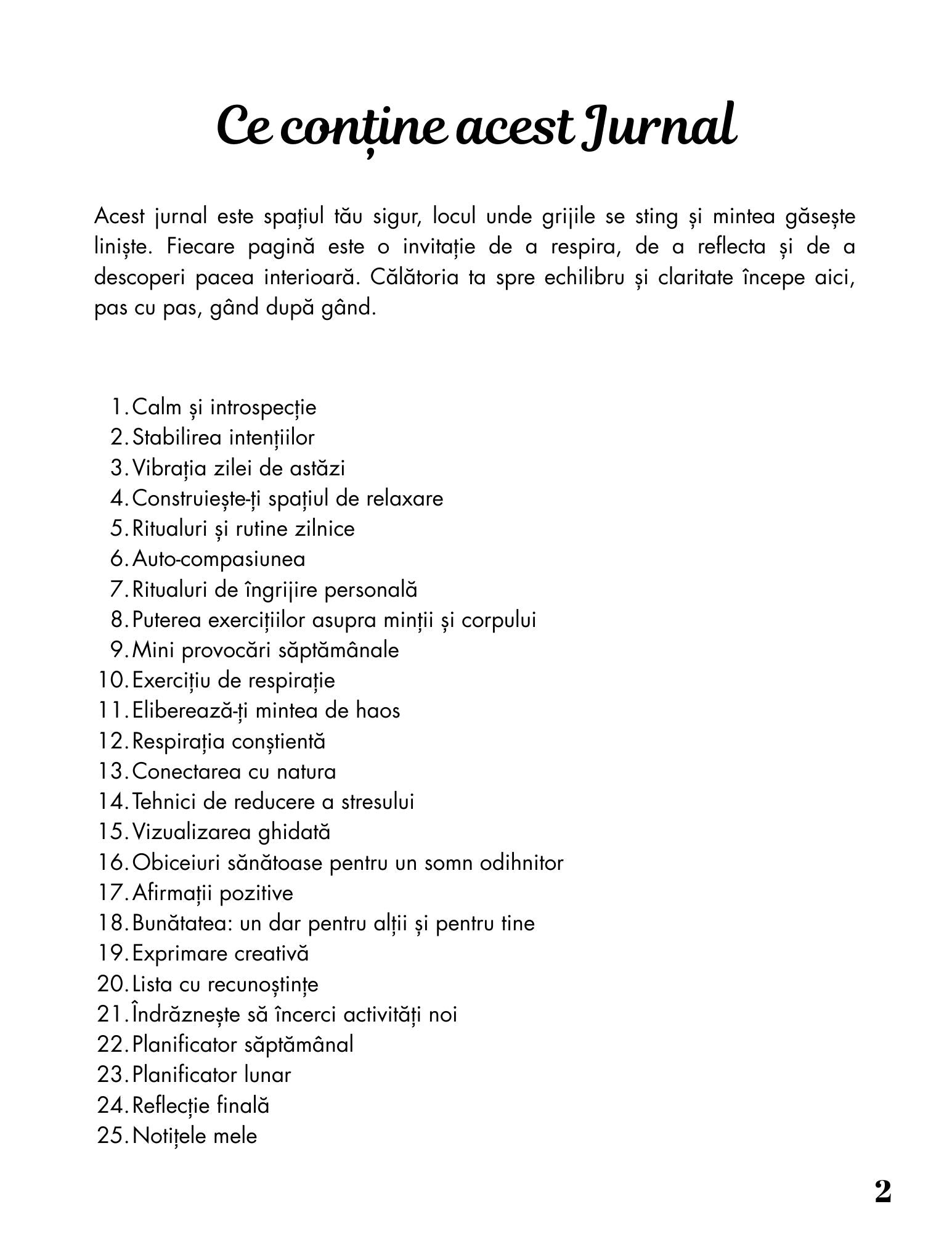 Interior Jurnalul pentru o Minte Liniștită PDF – exerciții și întrebări pentru liniștirea minții și calmare, cotomag.ro