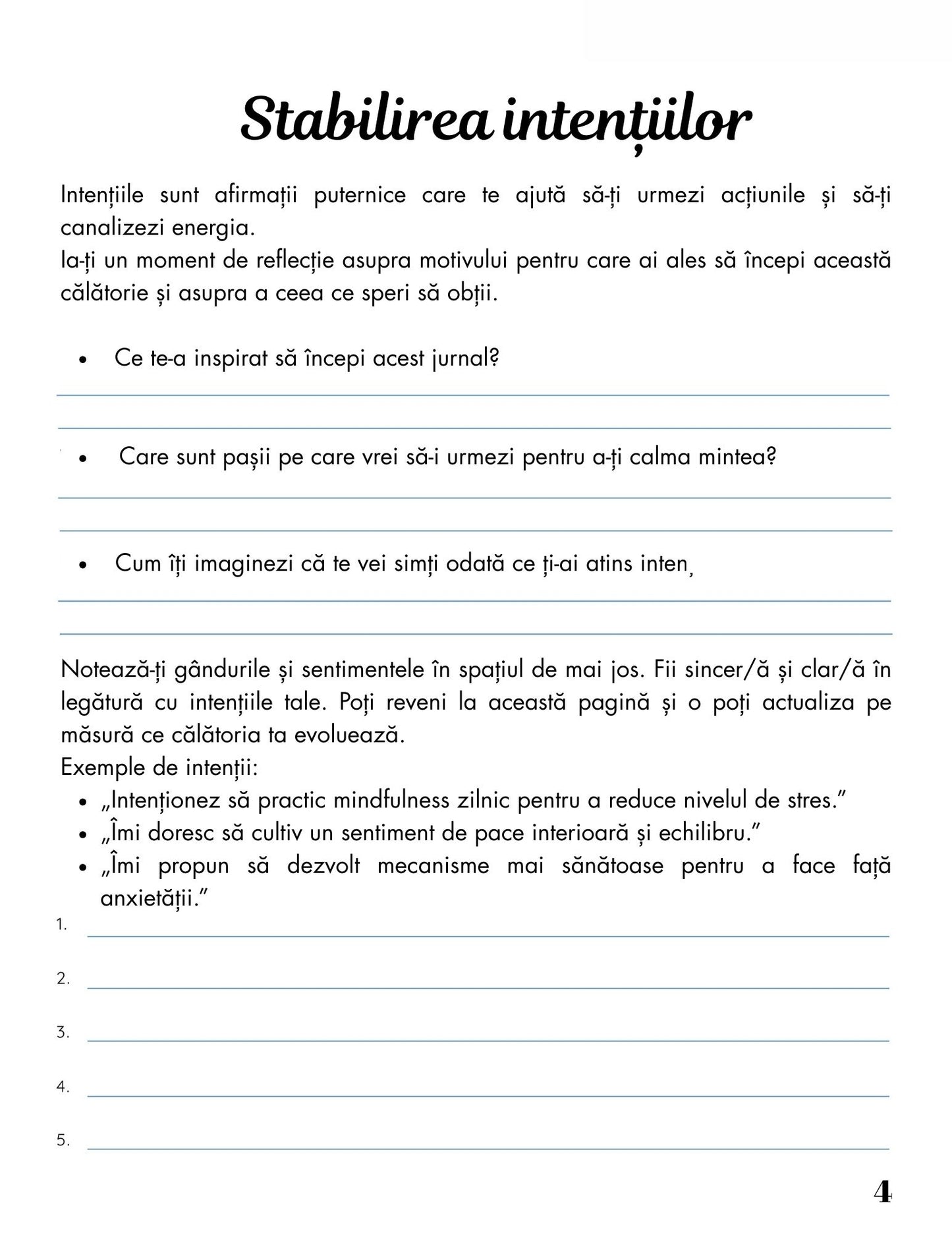 Interior Jurnalul pentru o Minte Liniștită PDF – exerciții și întrebări pentru liniștirea minții și calmare, cotomag.ro